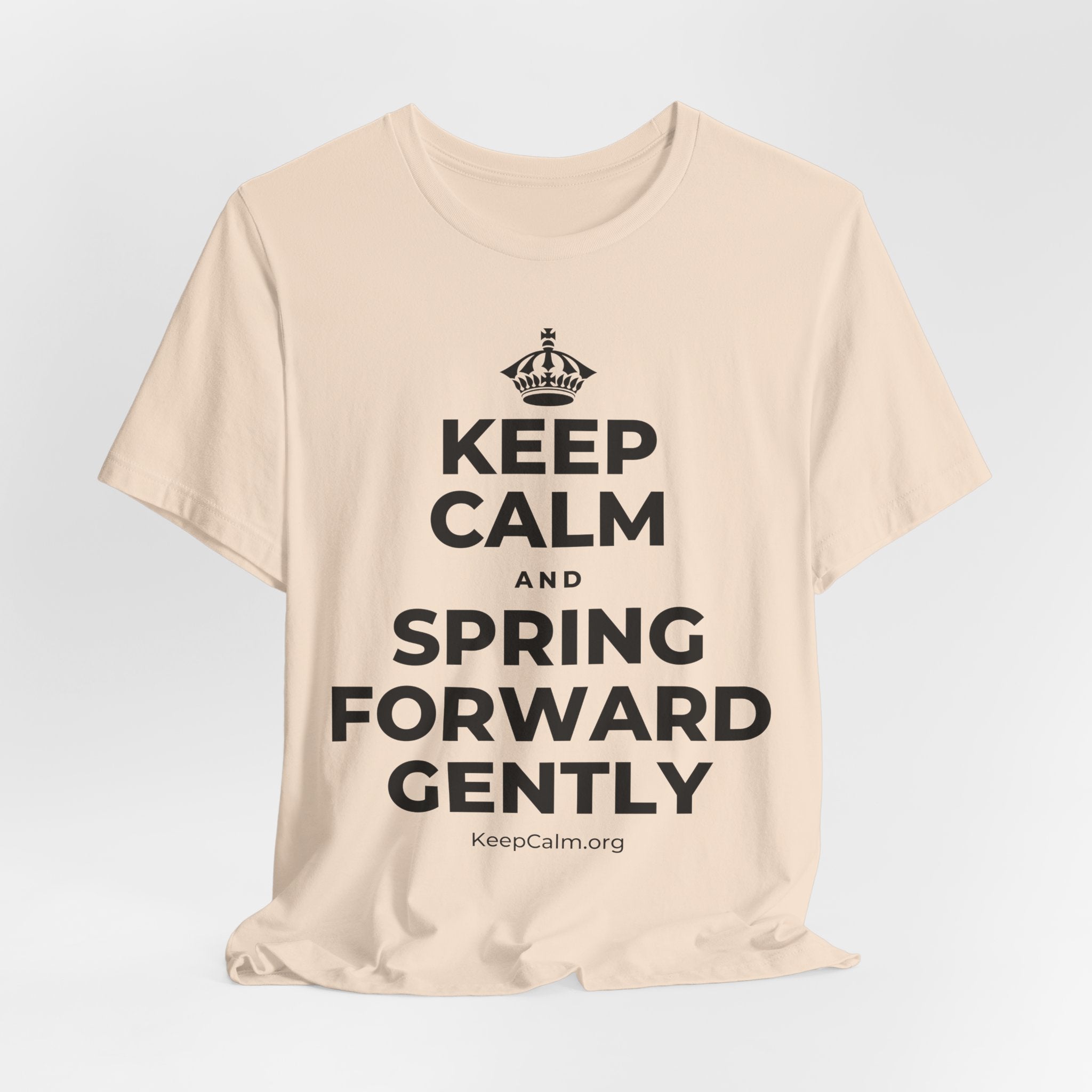 KEEP CALM AND SPRING FORWARD GENTLY T-Shirt (Soft Cream–Heather Mauve)