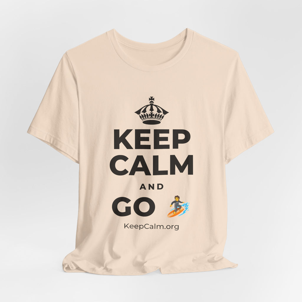KEEP CALM AND GO 🏄 T-Shirt (Soft Cream–Heather Mauve)