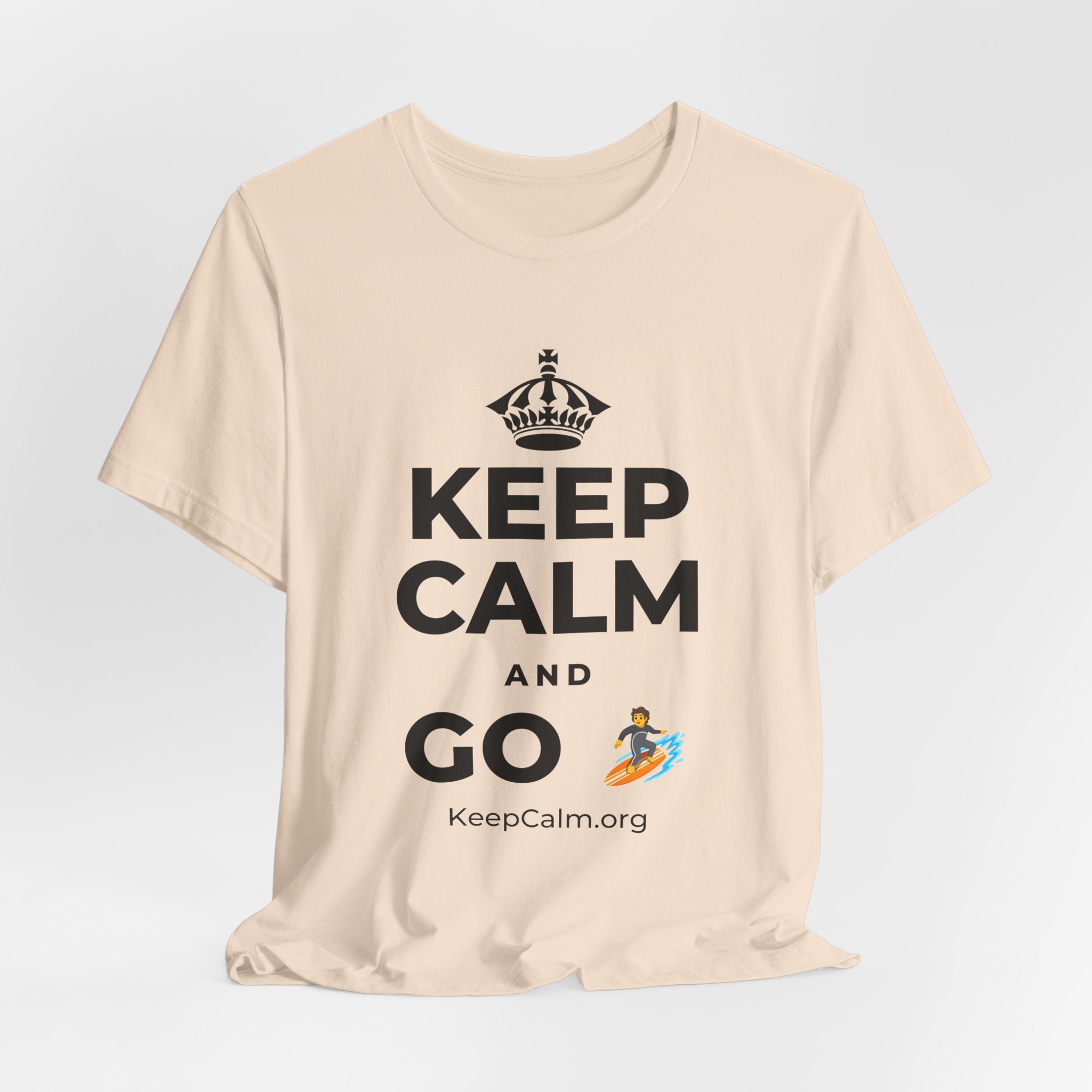 KEEP CALM AND GO 🏄 T-Shirt (Soft Cream–Heather Mauve)
