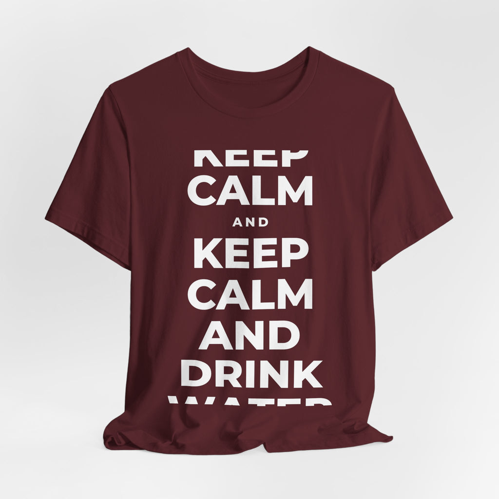 KEEP CALM AND DRINK WATER T-Shirt (Baby Blue–Silver)