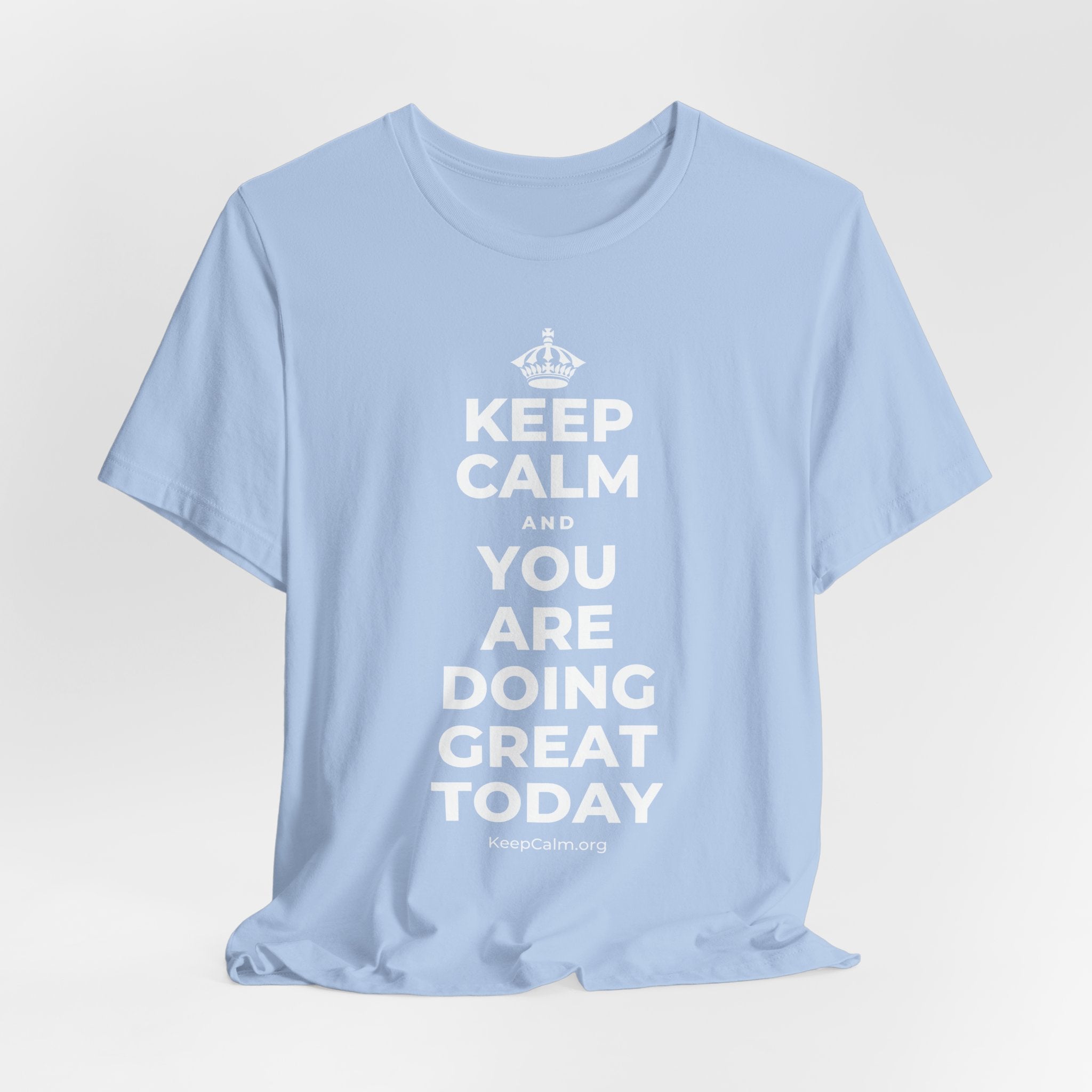 KEEP CALM AND YOU ARE DOING GREAT TODAY T-Shirt (Baby Blue–Silver)