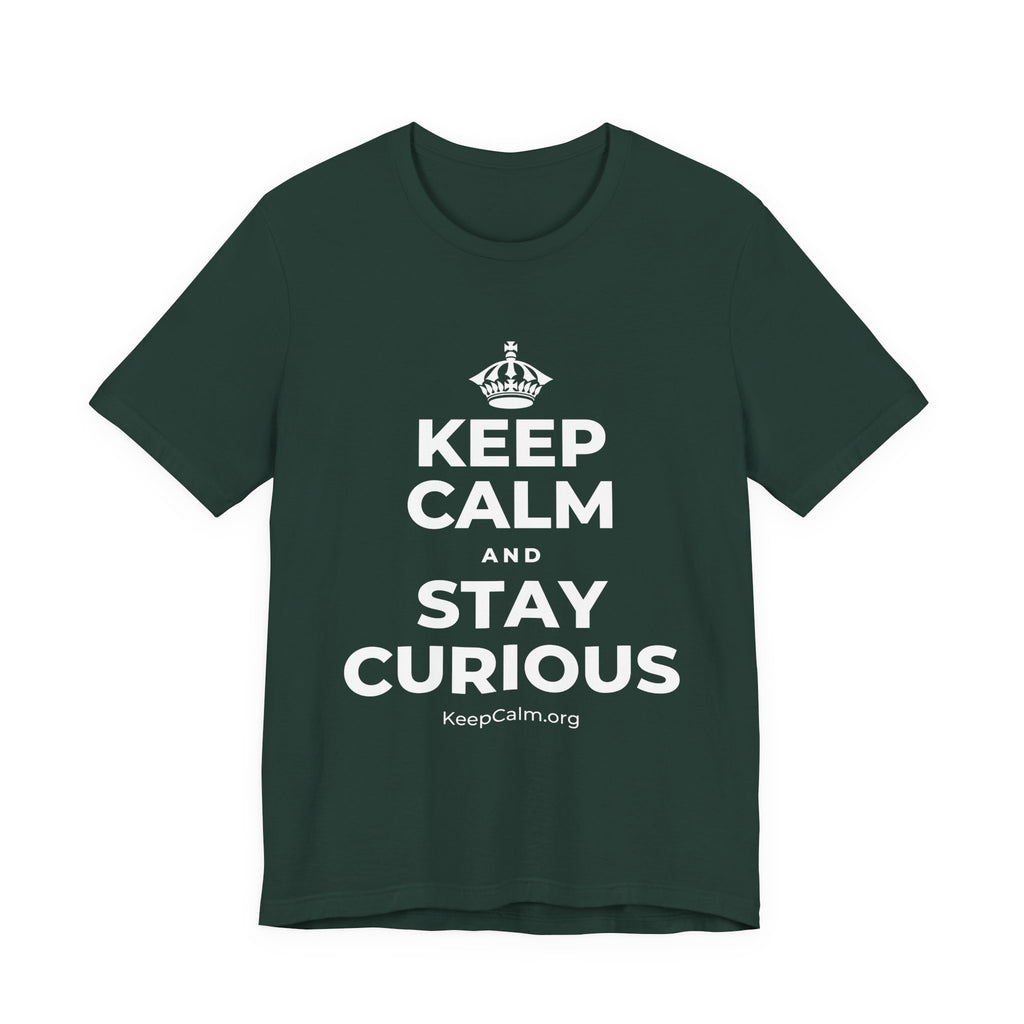 KEEP CALM AND STAY CURIOUS T-Shirt (White–Asphalt)