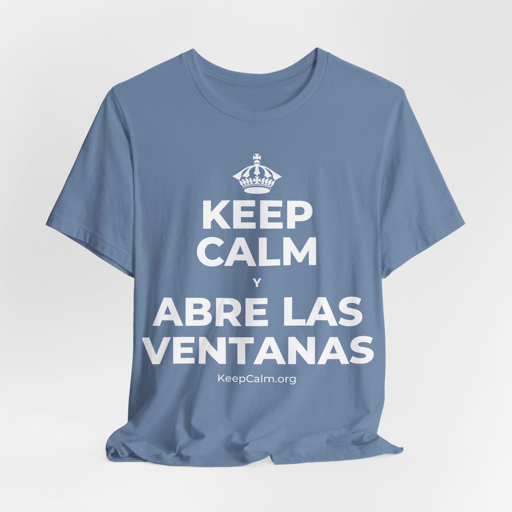KEEP CALM Y ABRE LAS VENTANAS T-Shirt (Soft Cream–Heather Mauve)