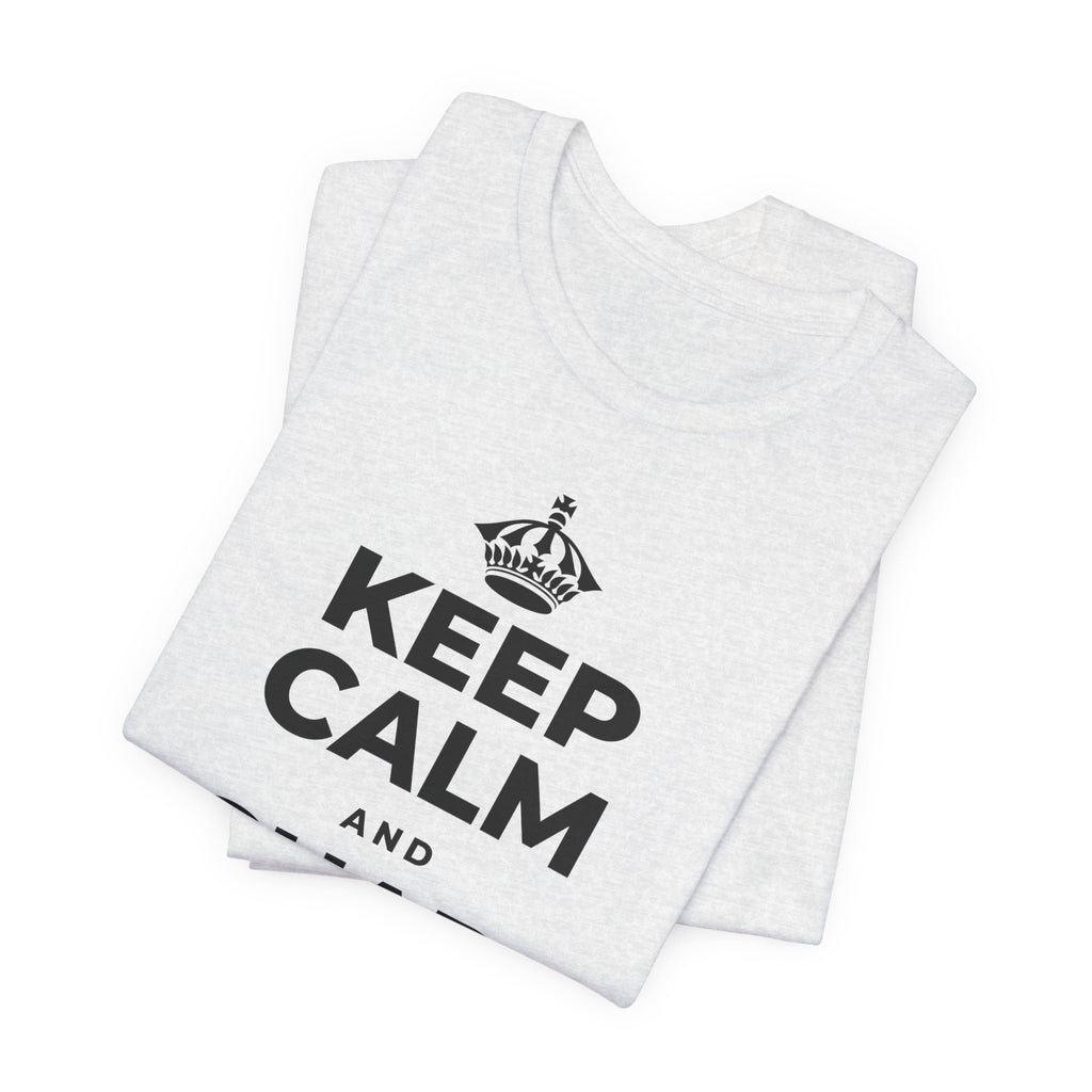 KEEP CALM AND RECHARGE, NO GUILT T-Shirt (Soft Cream–Heather Mauve)