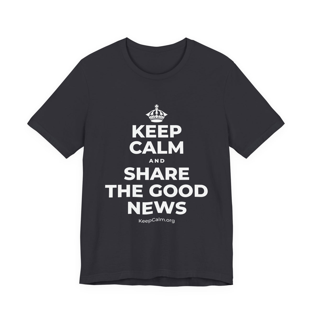 KEEP CALM AND SHARE THE GOOD NEWS T-Shirt (Baby Blue–Silver)