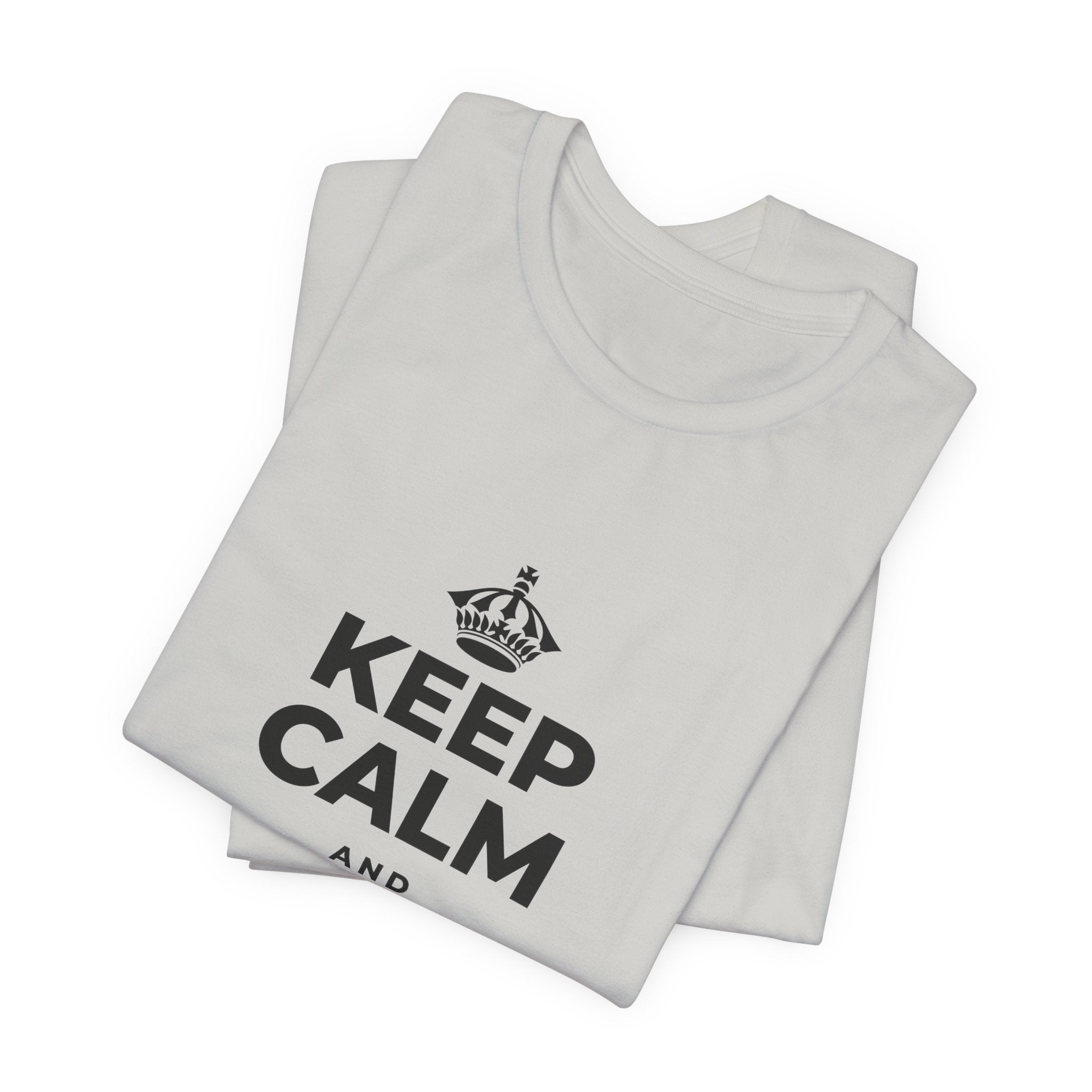 KEEP CALM AND DANCE IN THE SAND T-Shirt (Baby Blue–Silver)