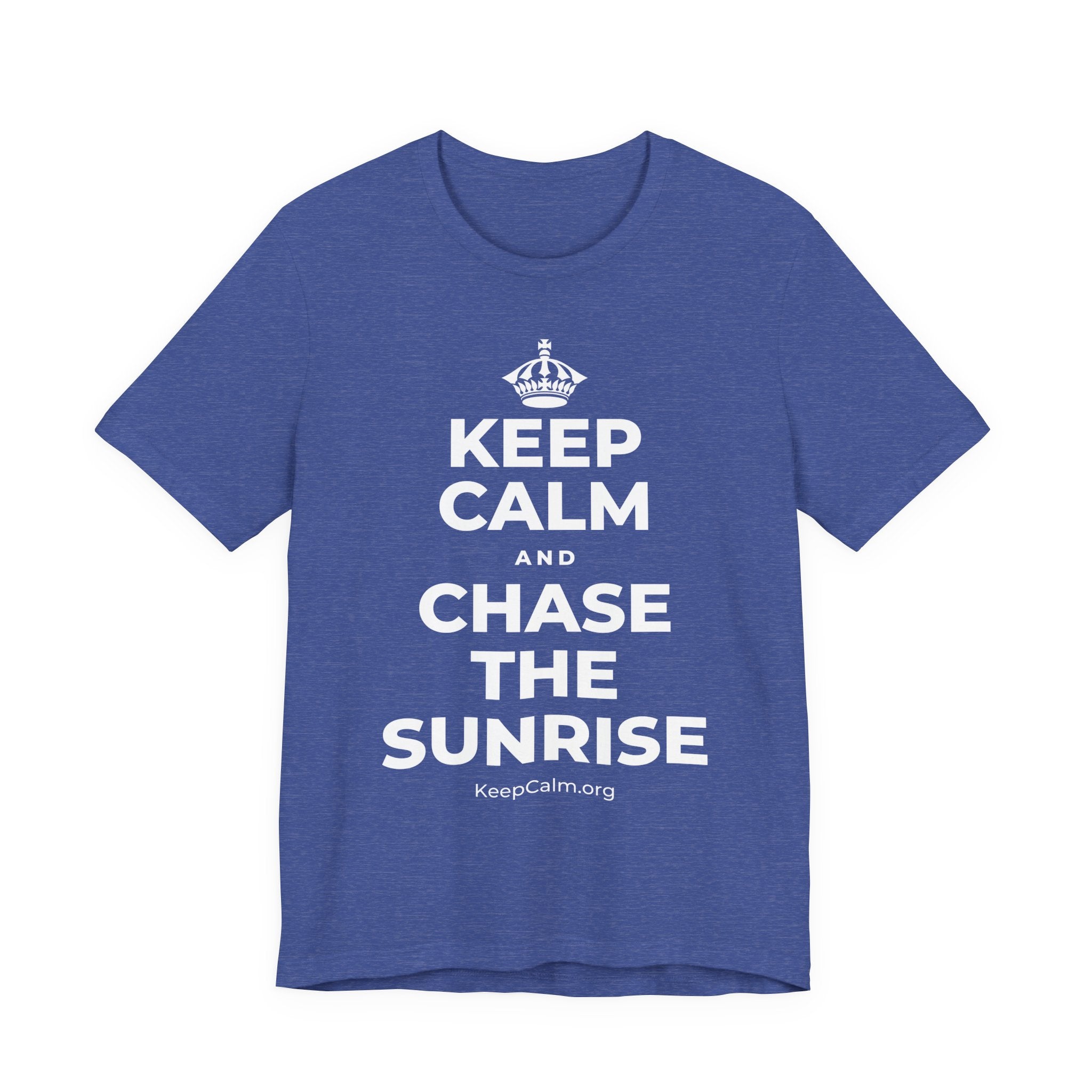 KEEP CALM AND CHASE THE SUNRISE T-Shirt (Baby Blue–Silver)