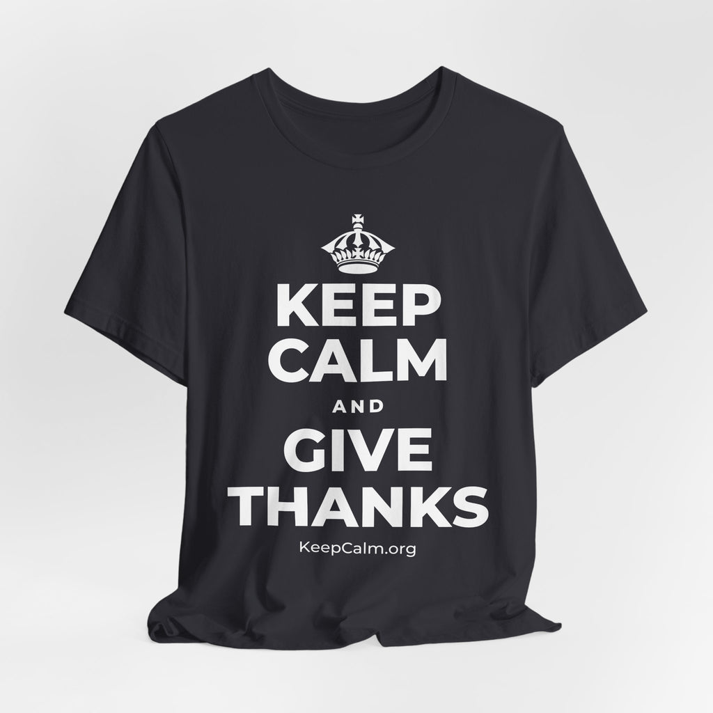KEEP CALM AND GIVE THANKS T-Shirt (Baby Blue–Silver)