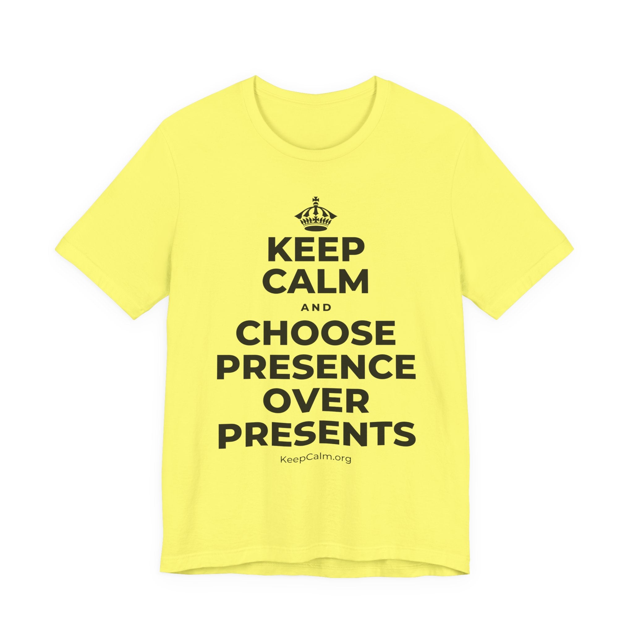 KEEP CALM AND CHOOSE PRESENCE OVER PRESENTS T-Shirt (Soft Cream–Heather Mauve)