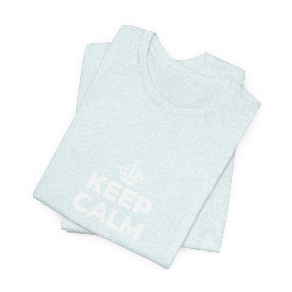 KEEP CALM AND RECHARGE, NO GUILT T-Shirt (Soft Cream–Heather Mauve)