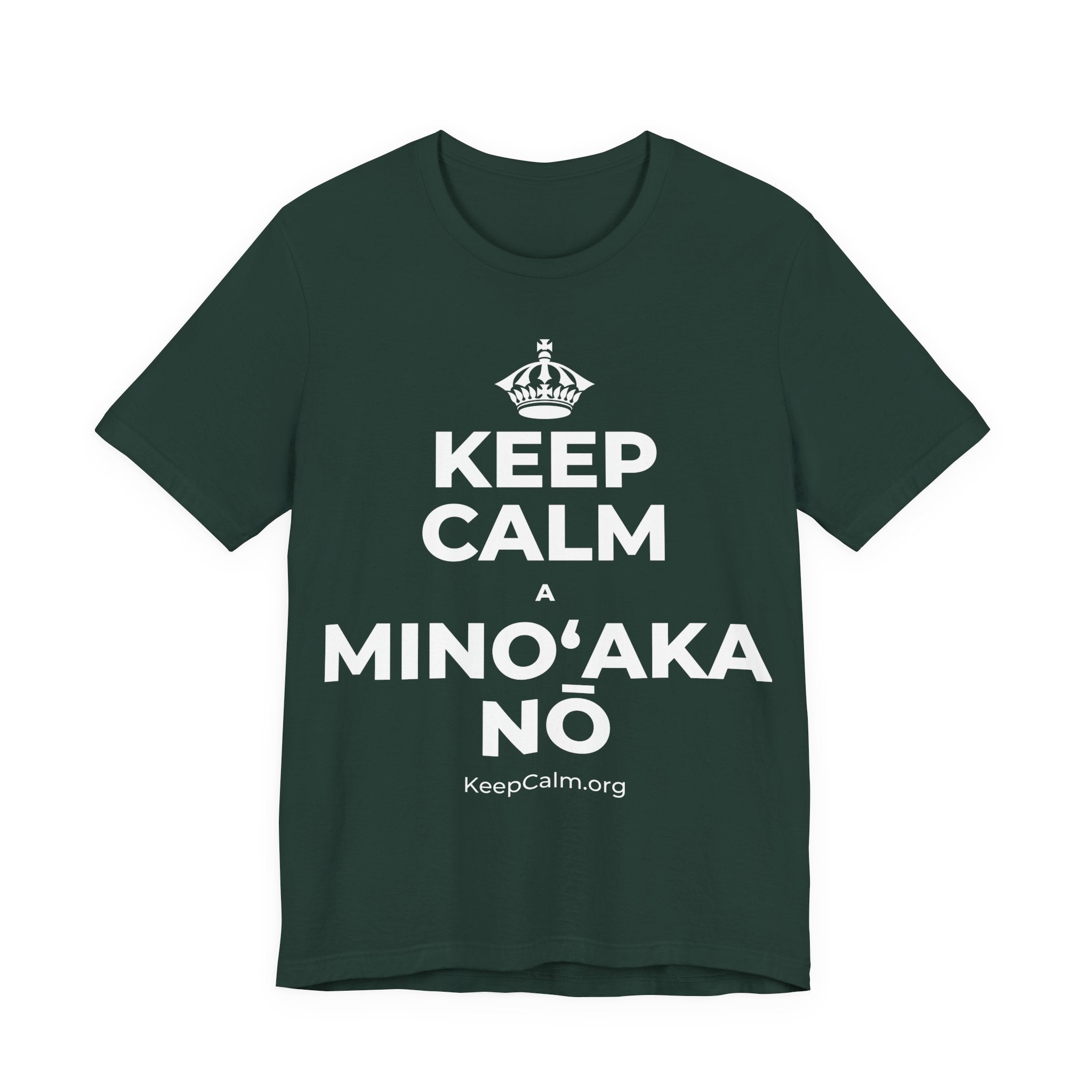 KEEP CALM A MINOʻAKA NŌ T-Shirt (White–Asphalt)