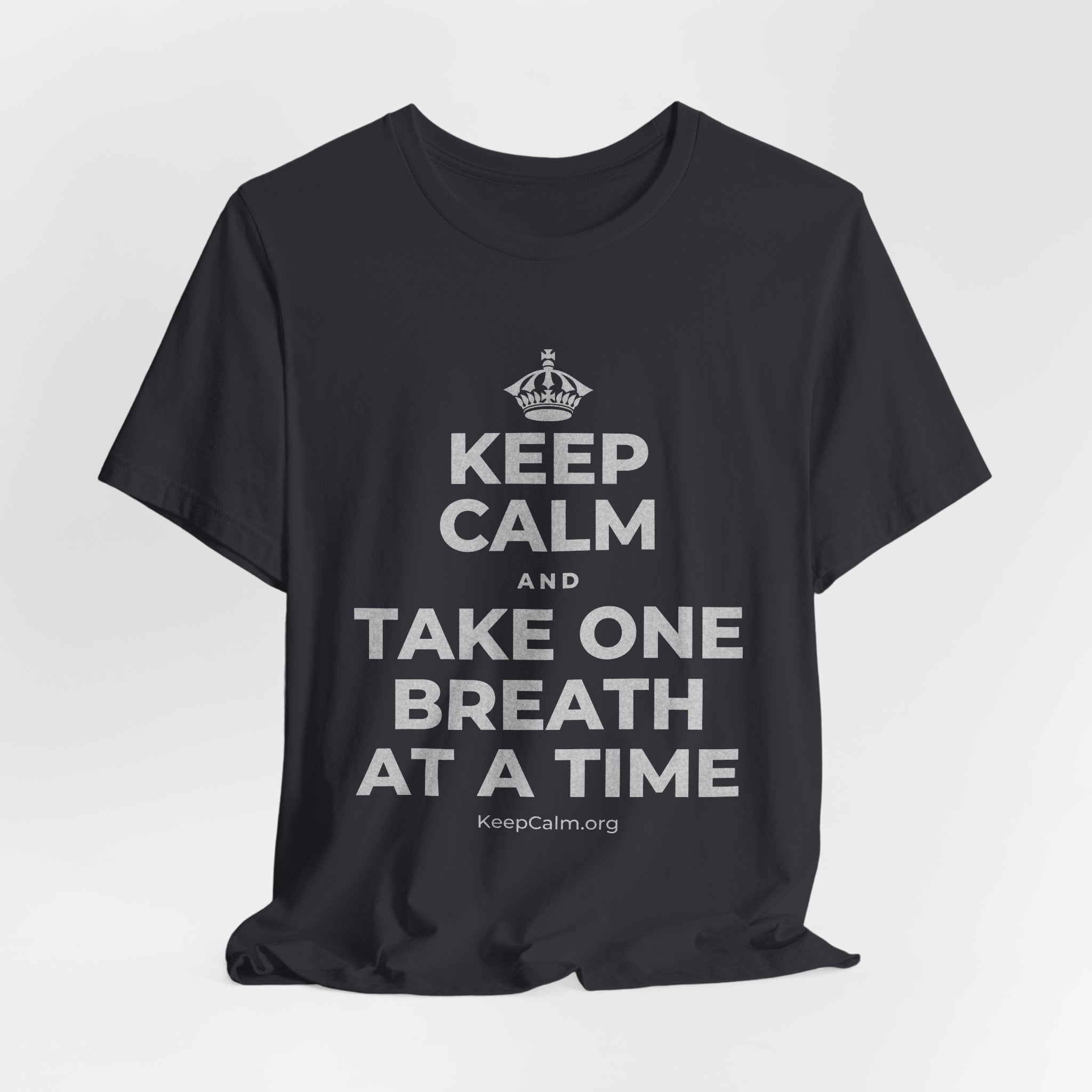 KEEP CALM AND TAKE ONE BREATH AT A TIME T-Shirt (Baby Blue–Silver)