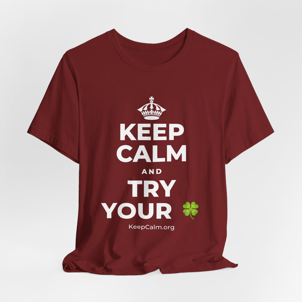 KEEP CALM AND TRY YOUR 🍀 T-Shirt (Baby Blue–Silver)