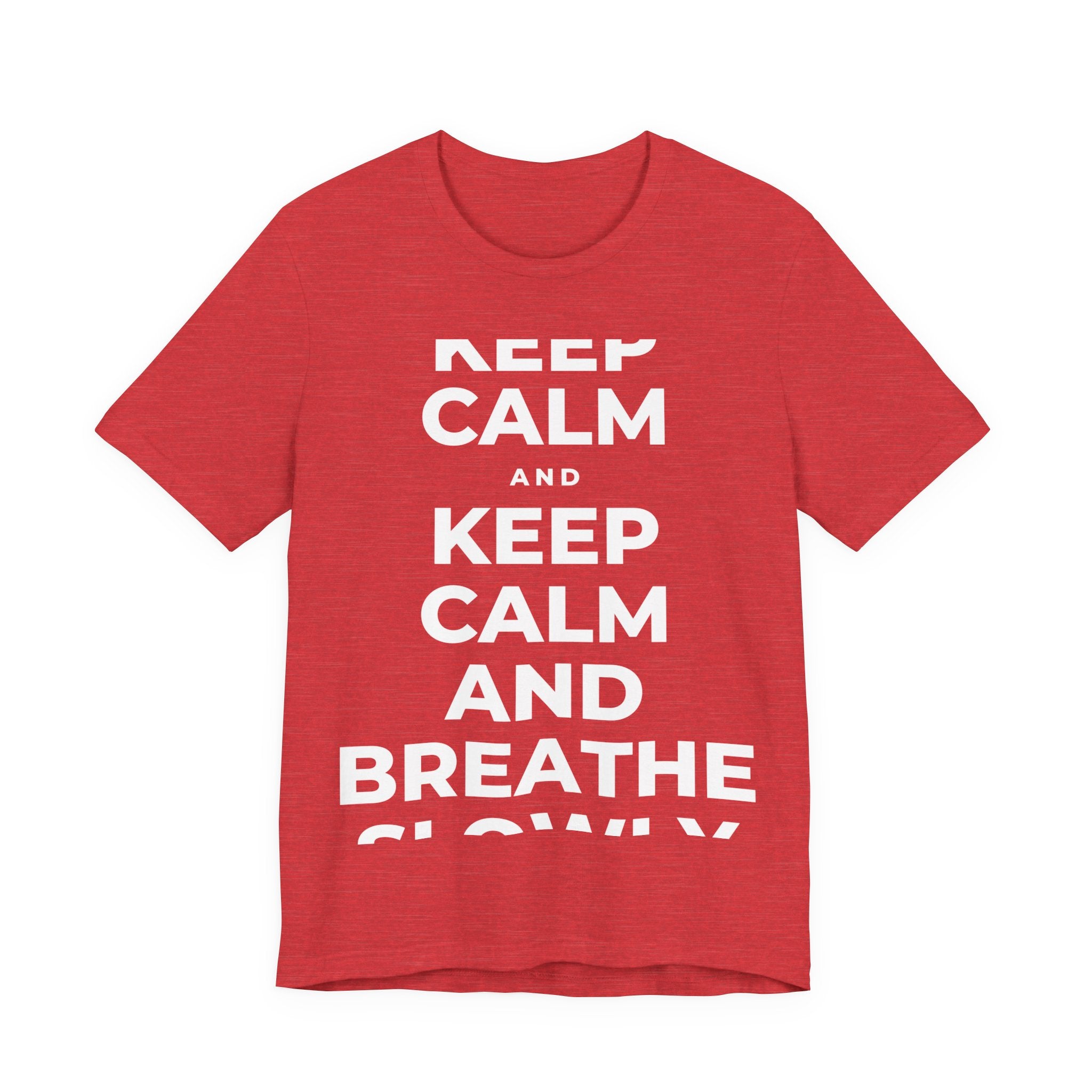 KEEP CALM AND BREATHE SLOWLY T-Shirt (Baby Blue–Silver)
