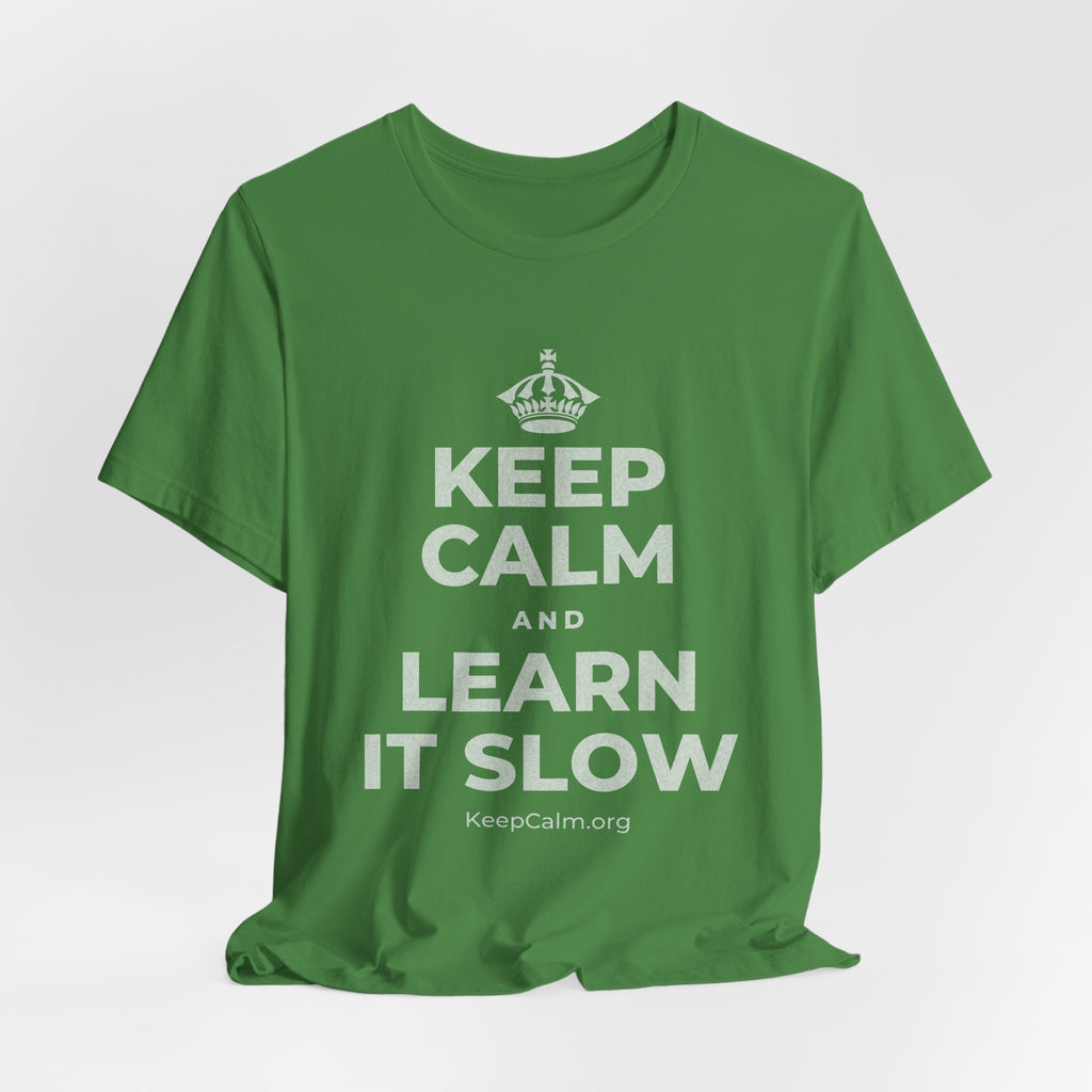 KEEP CALM AND LEARN IT SLOW T-Shirt (Baby Blue–Silver)