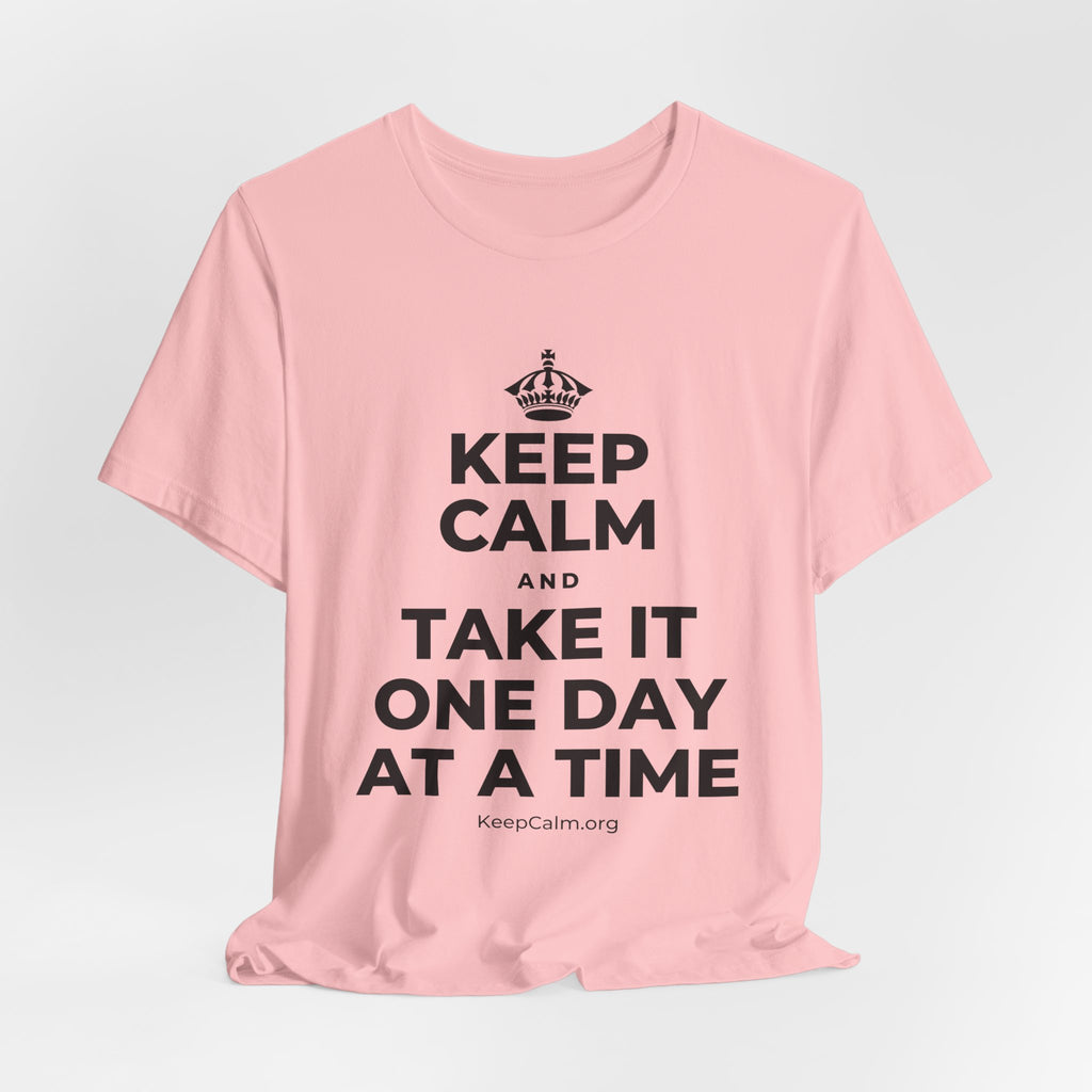 KEEP CALM AND TAKE IT ONE DAY AT A TIME T-Shirt (White–Asphalt)