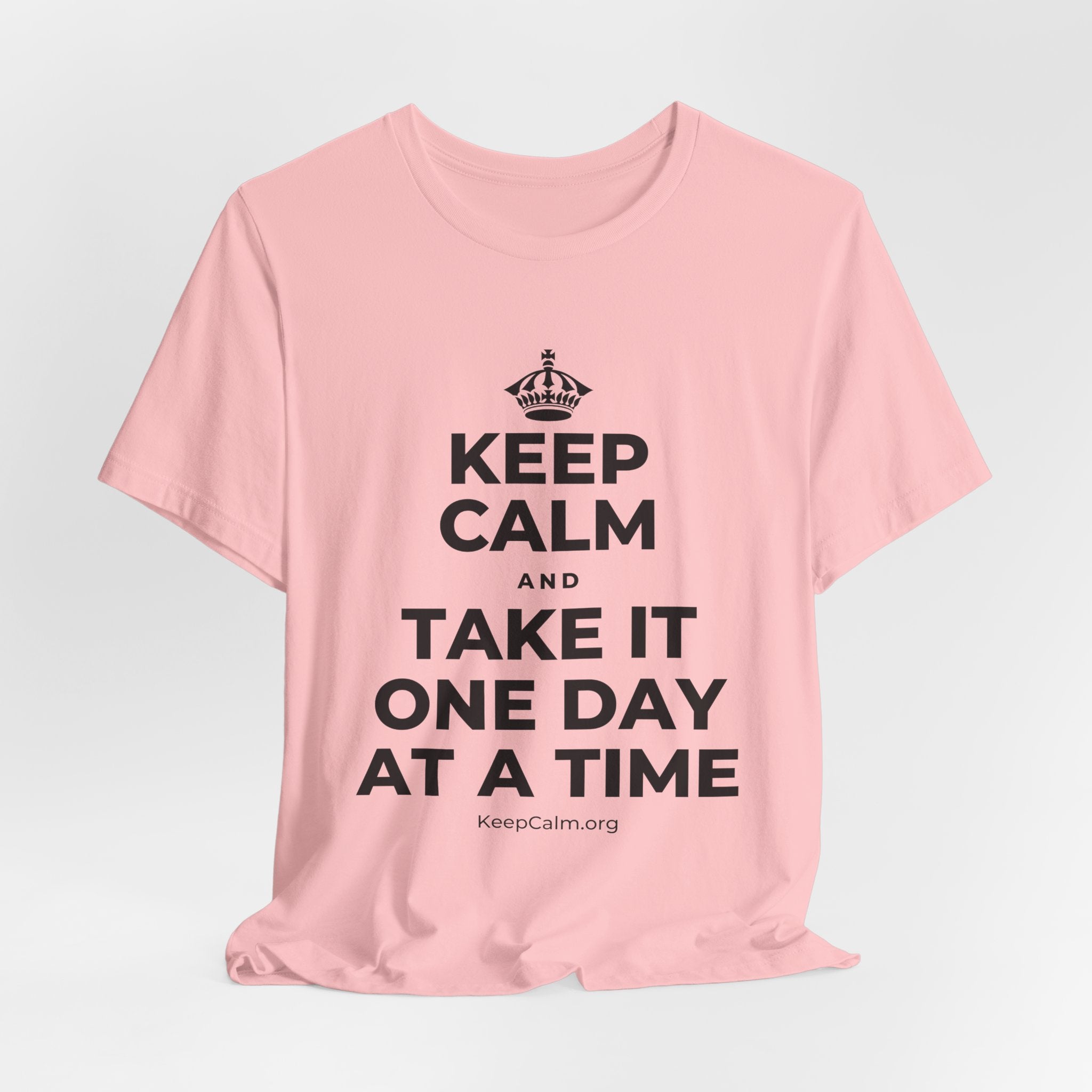 KEEP CALM AND TAKE IT ONE DAY AT A TIME T-Shirt (White–Asphalt)