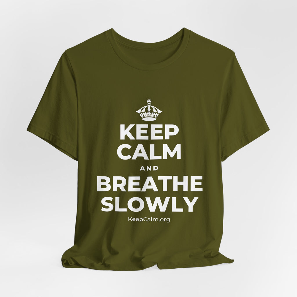 KEEP CALM AND BREATHE SLOWLY T-Shirt (Baby Blue–Silver)