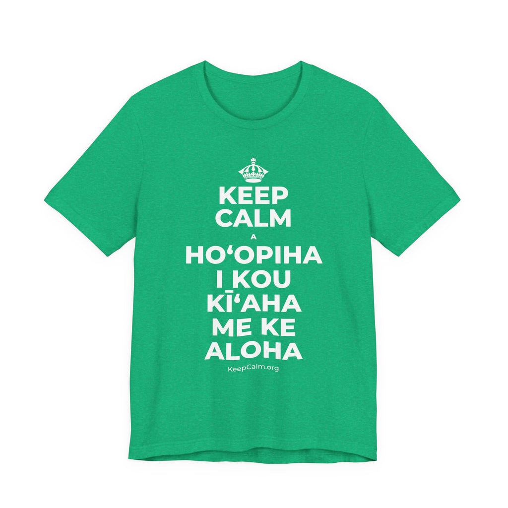 KEEP CALM A HOʻOPIHA I KOU KĪʻAHA ME KE ALOHA T-Shirt (Baby Blue–Silver)