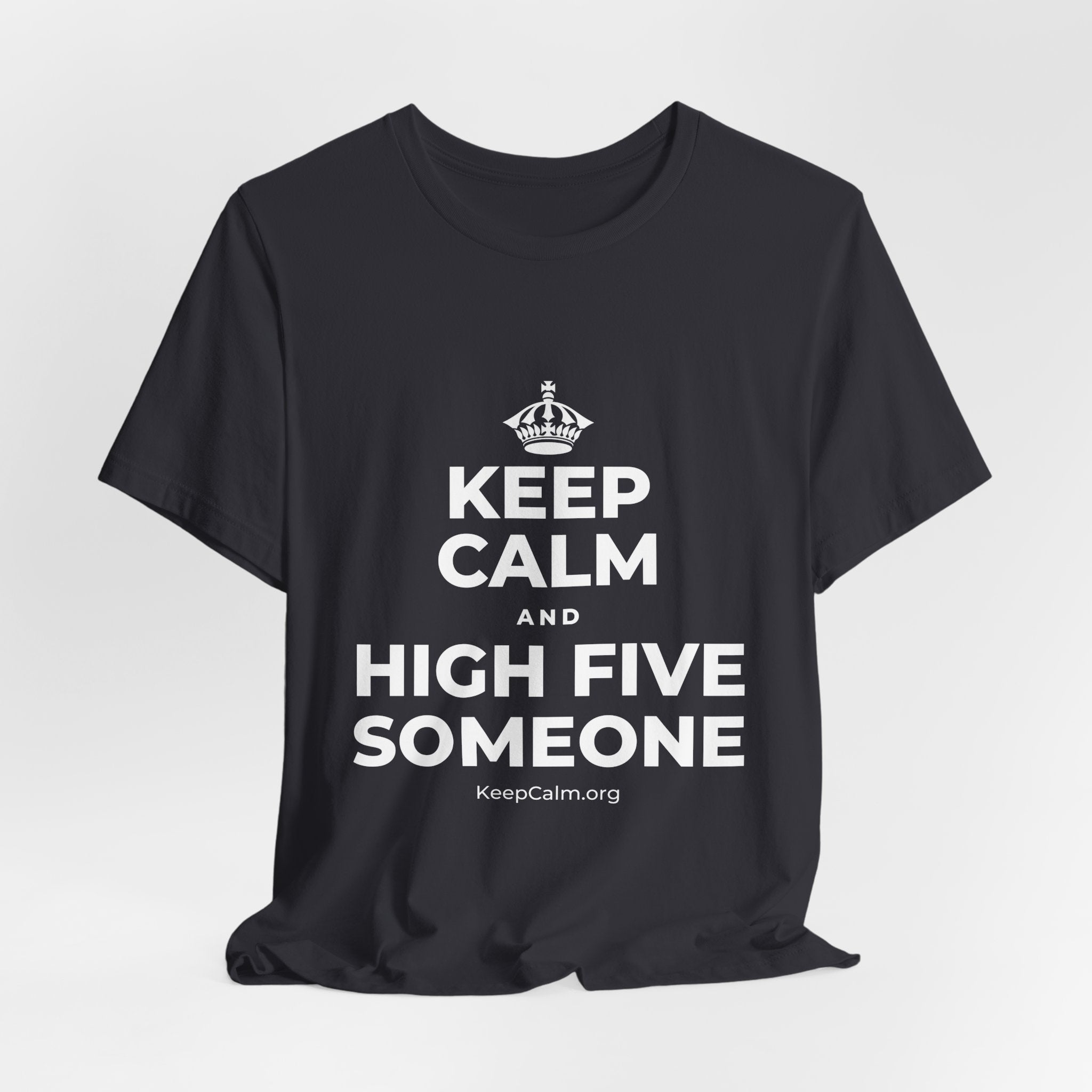 KEEP CALM AND HIGH FIVE SOMEONE T-Shirt (Baby Blue–Silver)
