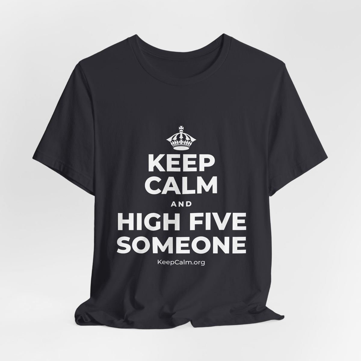 KEEP CALM AND HIGH FIVE SOMEONE T-Shirt (Baby Blue–Silver)