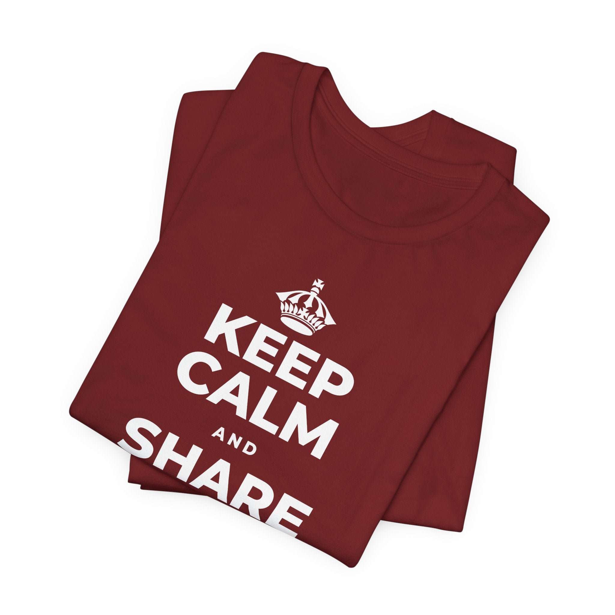 KEEP CALM AND SHARE THE GOOD NEWS T-Shirt (Baby Blue–Silver)
