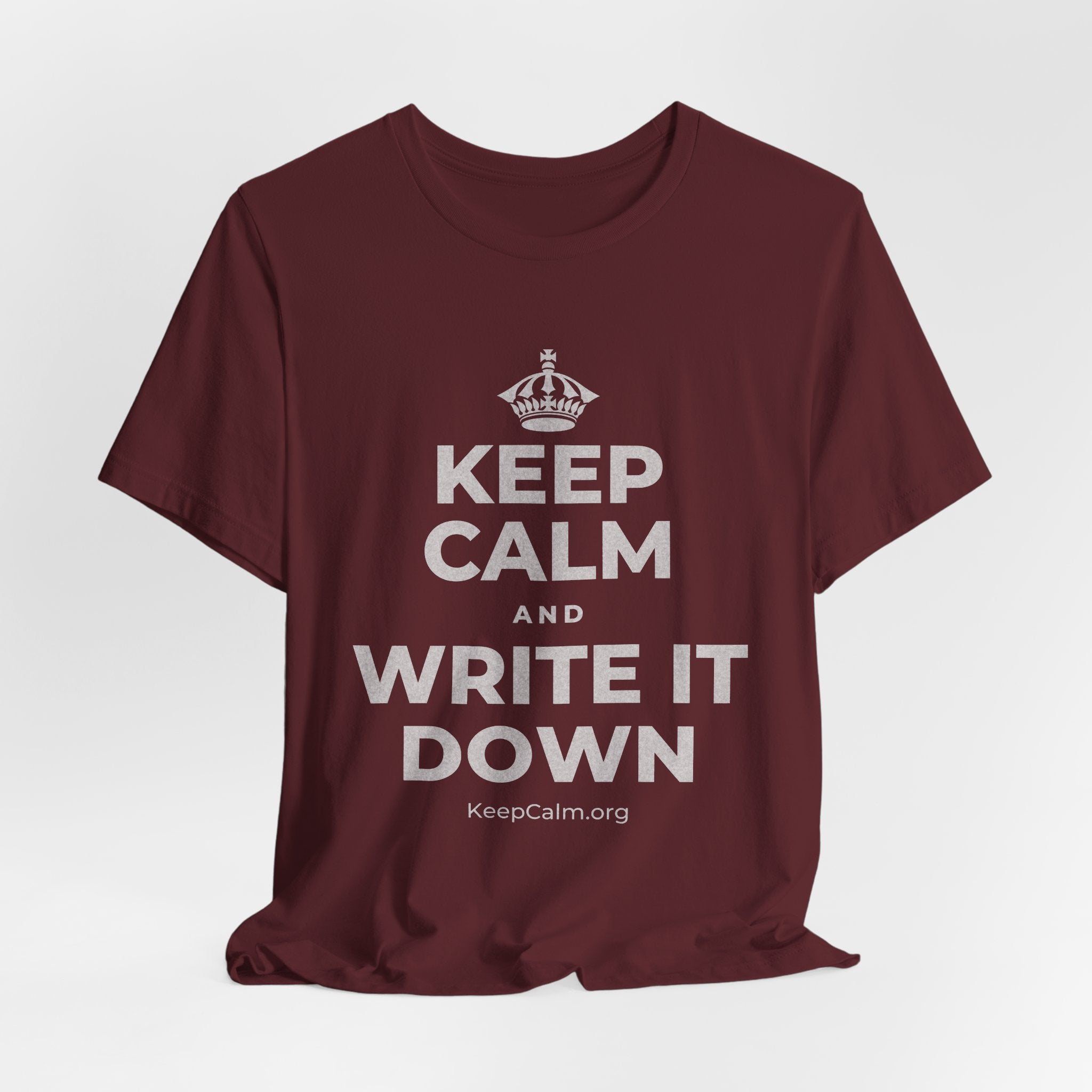 KEEP CALM AND WRITE IT DOWN T-Shirt (Baby Blue–Silver)