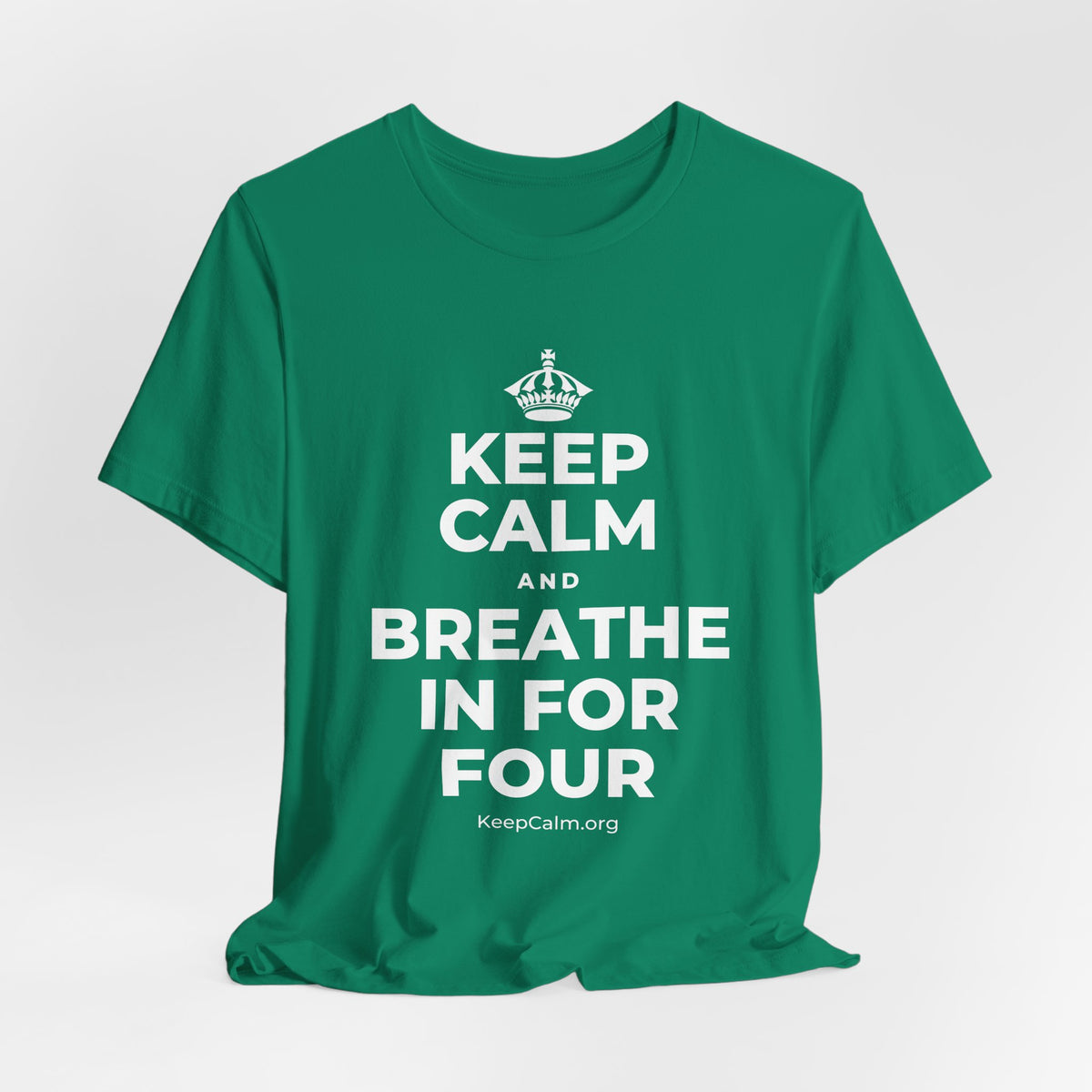 KEEP CALM AND BREATHE IN FOR FOUR T-Shirt (White–Asphalt)