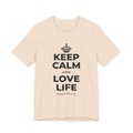 KEEP CALM AND LOVE LIFE T-Shirt (Soft Cream–Heather Mauve)
