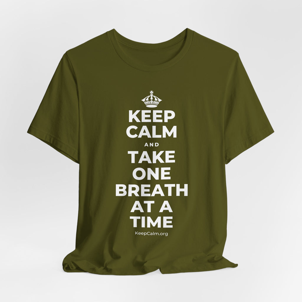 KEEP CALM AND TAKE ONE BREATH AT A TIME T-Shirt (Baby Blue–Silver)
