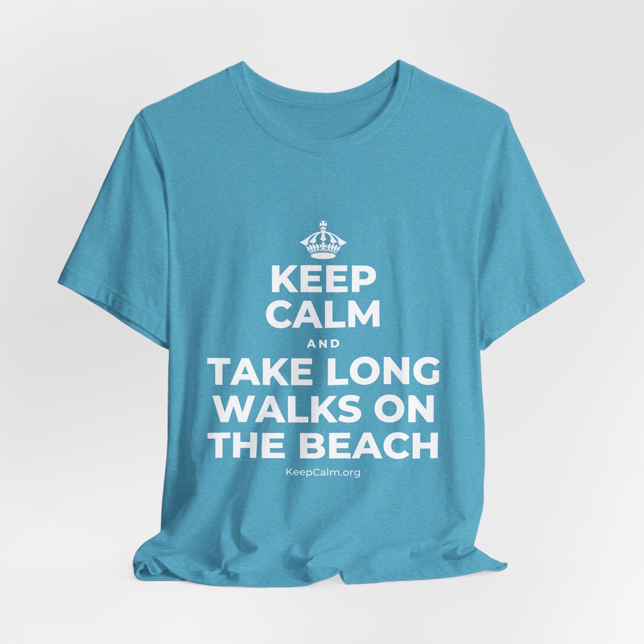 KEEP CALM AND TAKE LONG WALKS ON THE BEACH T-Shirt (Soft Cream–Heather Mauve)
