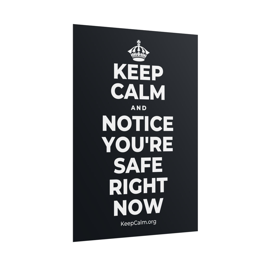 KEEP CALM AND NOTICE YOU'RE SAFE RIGHT NOW Poster (Dark)