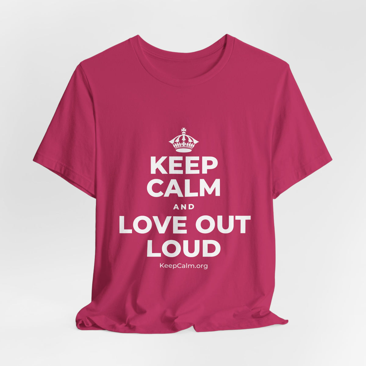 KEEP CALM AND LOVE OUT LOUD T-Shirt (Baby Blue–Silver)