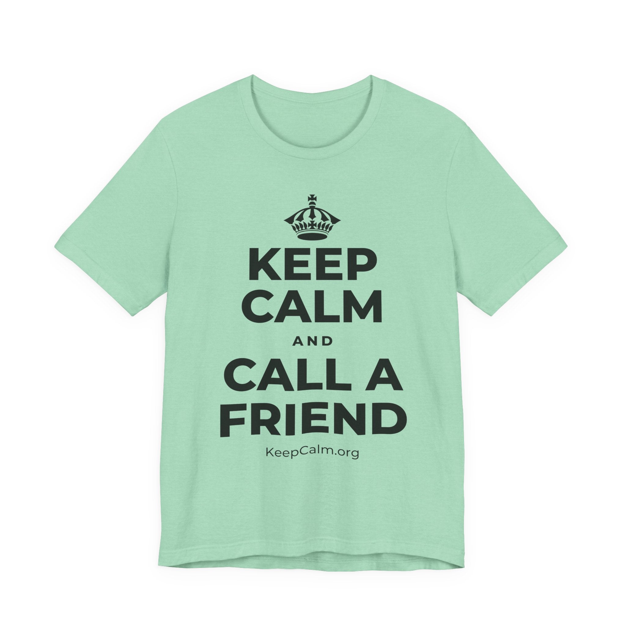 KEEP CALM AND CALL A FRIEND T-Shirt (Baby Blue–Silver)