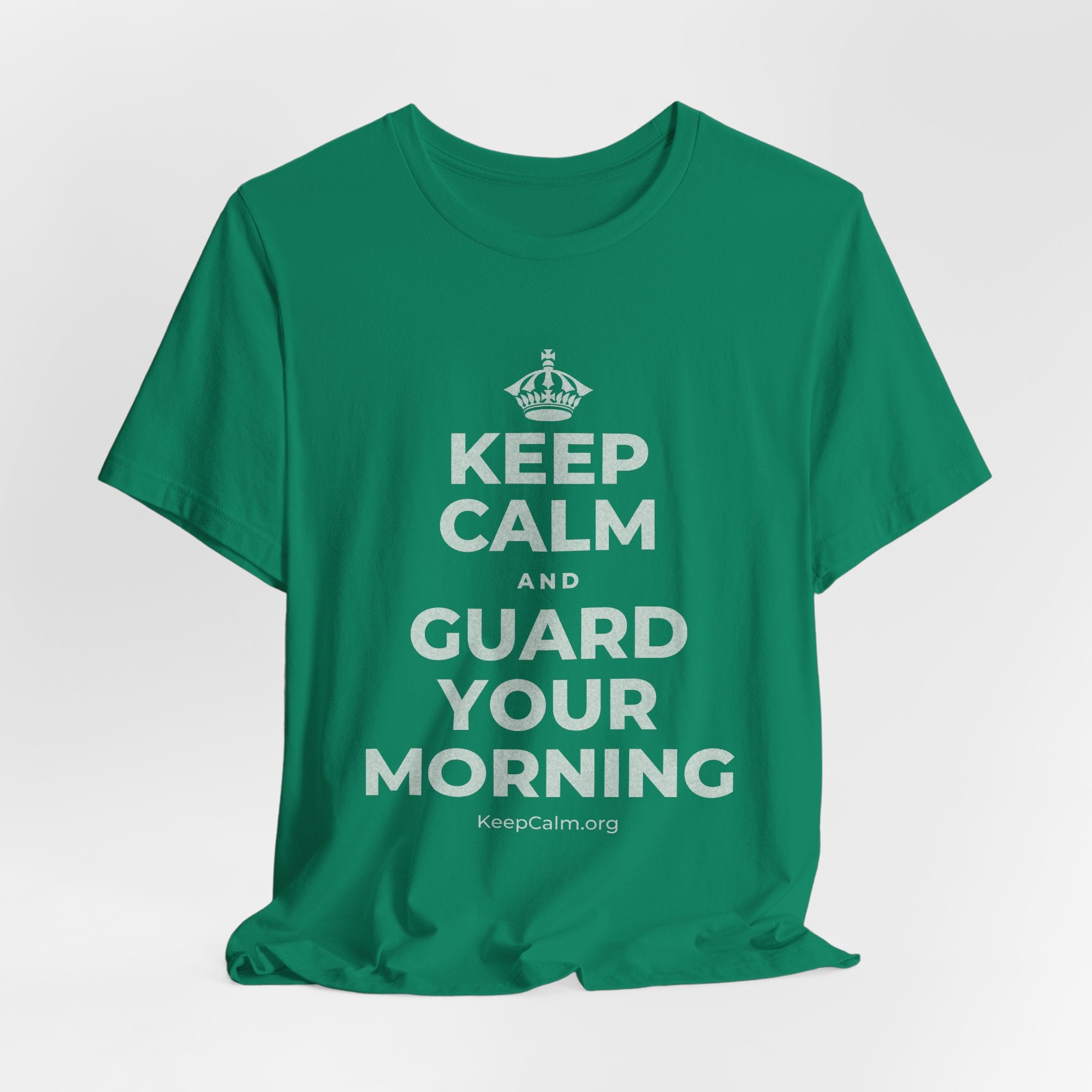 KEEP CALM AND GUARD YOUR MORNING T-Shirt (White–Asphalt)
