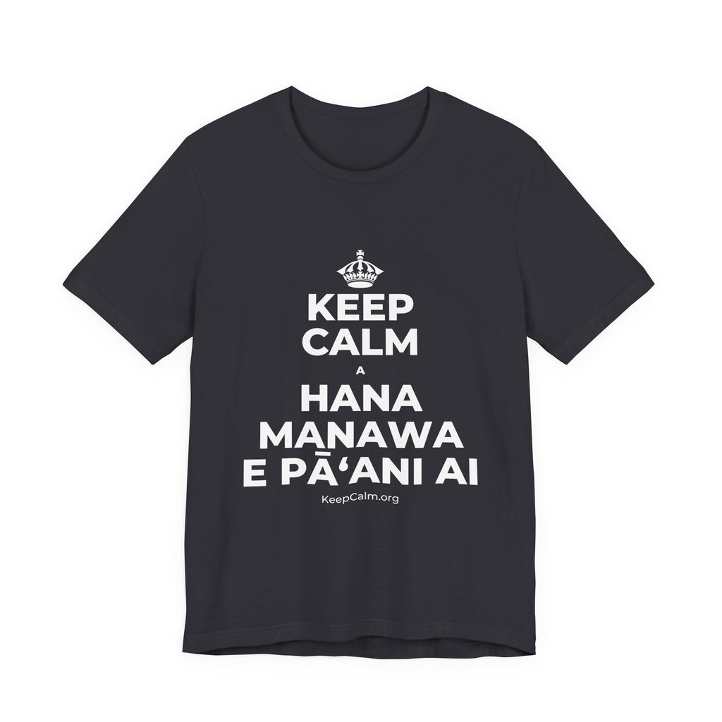 KEEP CALM A HANA MANAWA E PĀʻANI AI T-Shirt (Baby Blue–Silver)