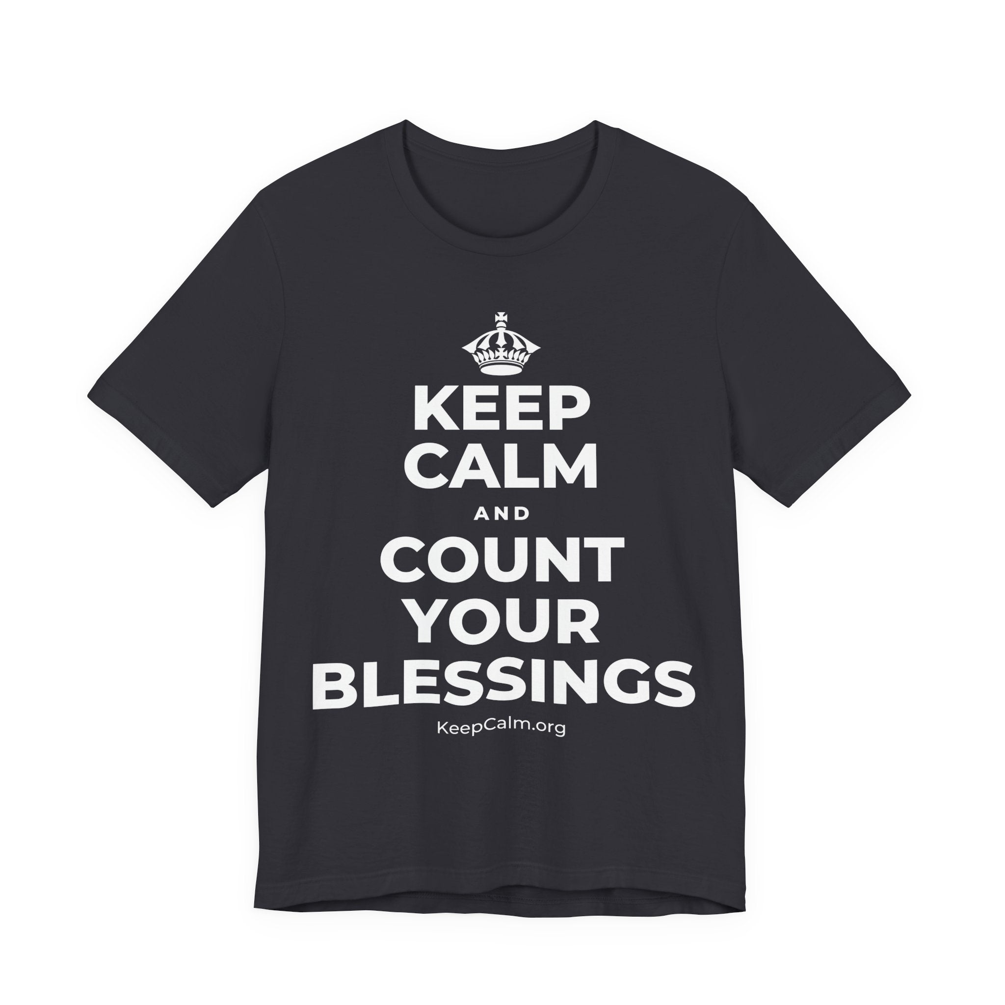 KEEP CALM AND COUNT YOUR BLESSINGS T-Shirt (Baby Blue–Silver)