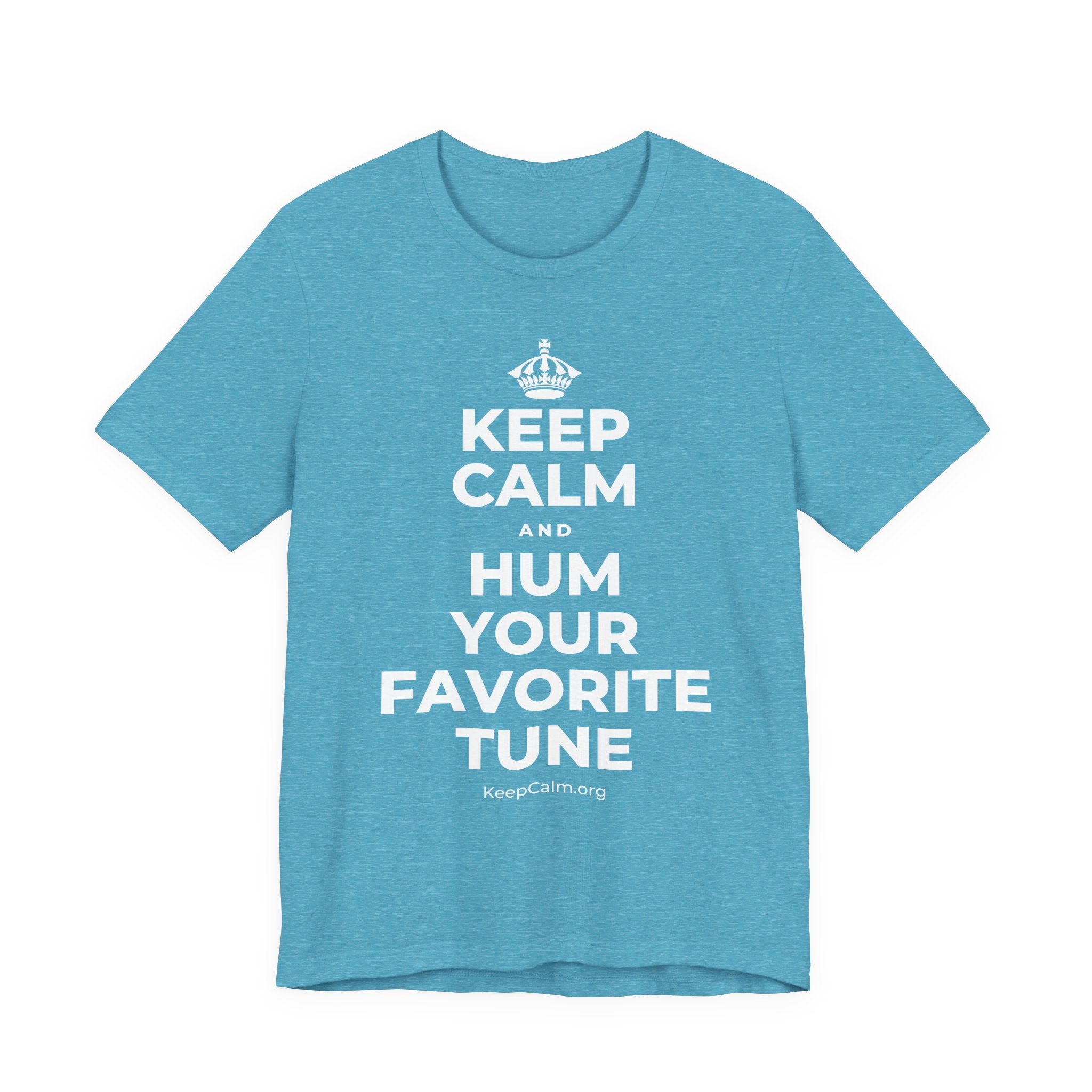 KEEP CALM AND HUM YOUR FAVORITE TUNE T-Shirt (Soft Cream–Heather Mauve)