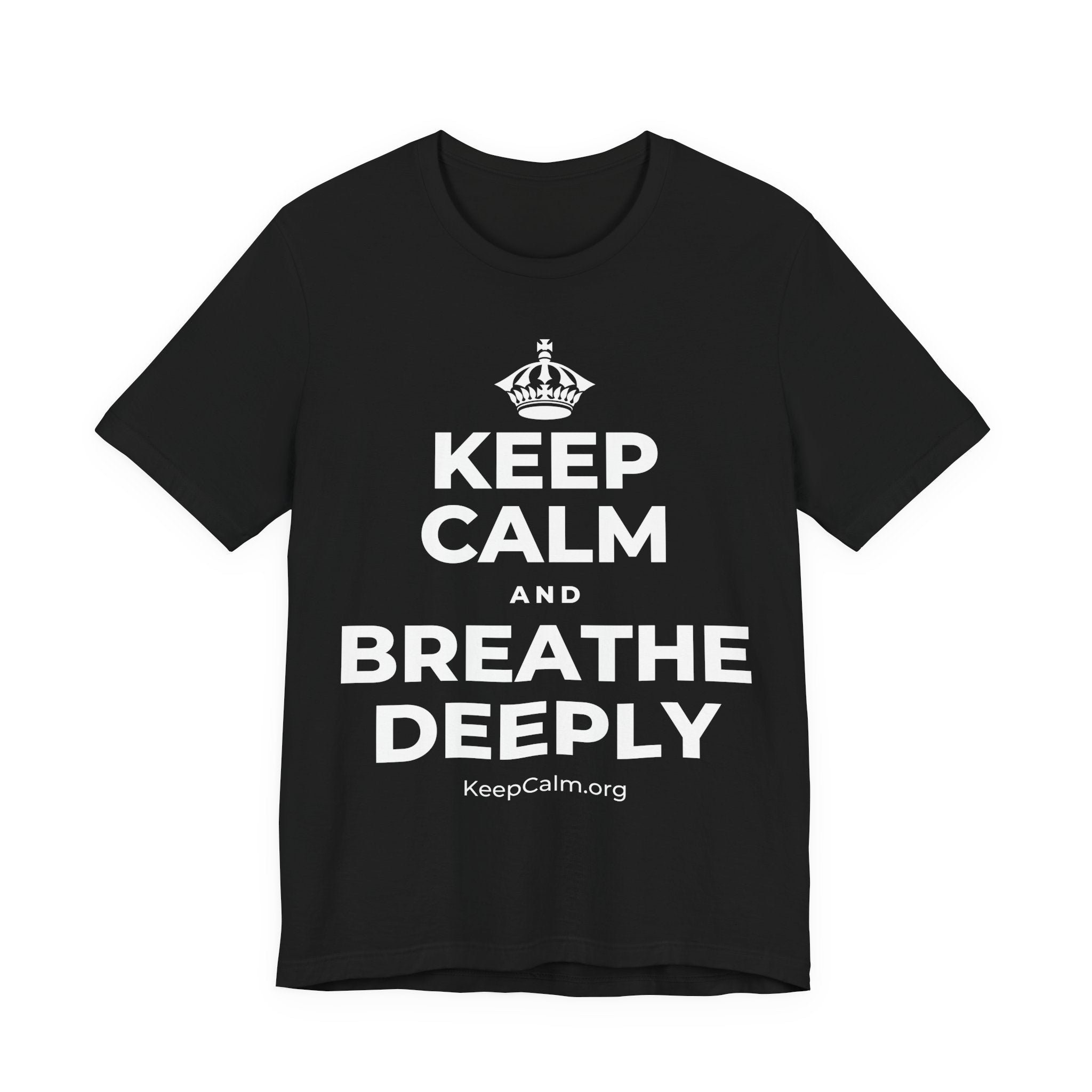 KEEP CALM AND BREATHE DEEPLY T-Shirt (White–Asphalt)