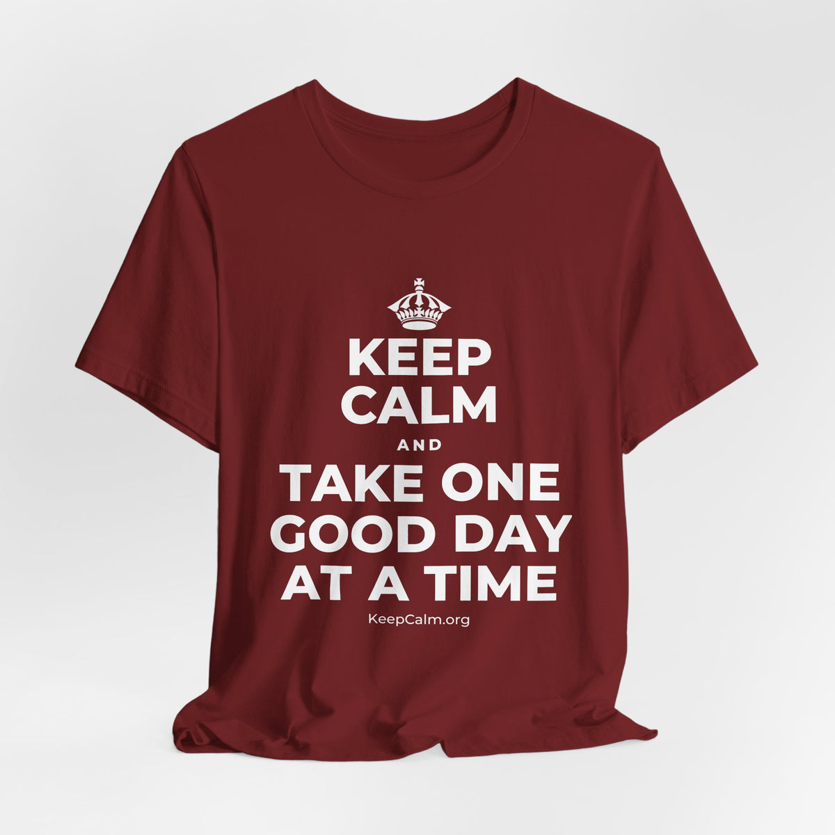KEEP CALM AND TAKE ONE GOOD DAY AT A TIME T-Shirt (Baby Blue–Silver)
