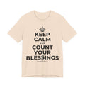 KEEP CALM AND COUNT YOUR BLESSINGS T-Shirt (Soft Cream–Heather Mauve)