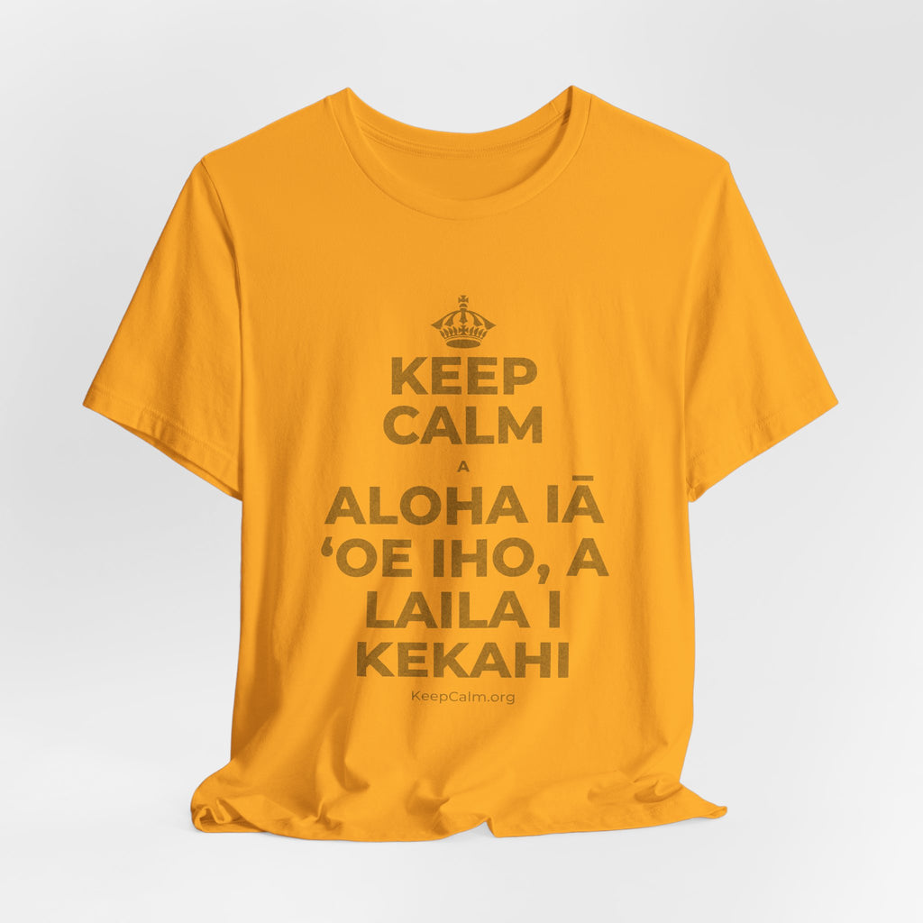 KEEP CALM A ALOHA IĀ ʻOE IHO, A LAILA I KEKAHI T-Shirt (Baby Blue–Silver)