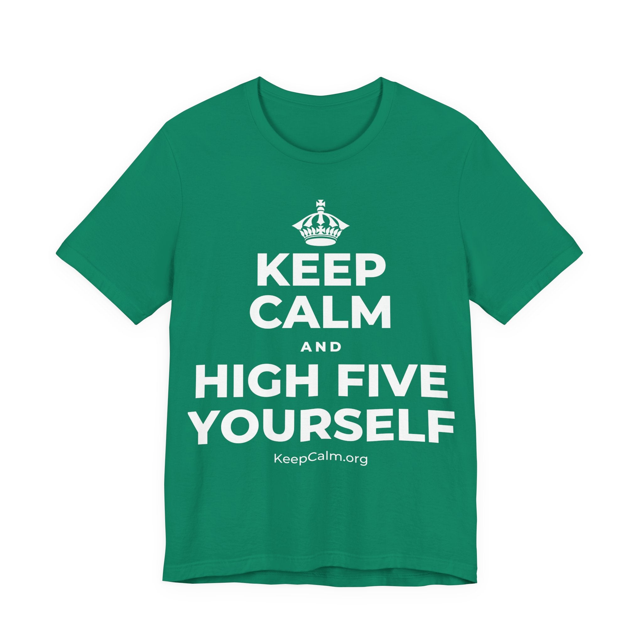 KEEP CALM AND HIGH FIVE YOURSELF T-Shirt (White–Asphalt)