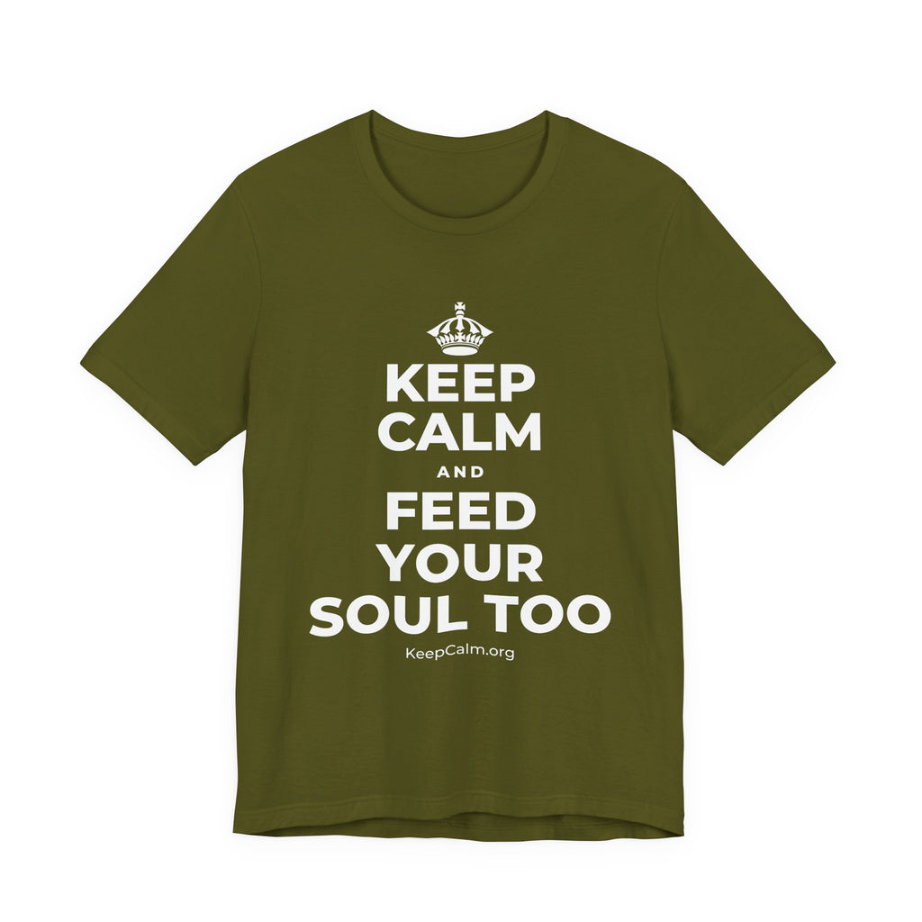KEEP CALM AND FEED YOUR SOUL TOO T-Shirt (Baby Blue–Silver)