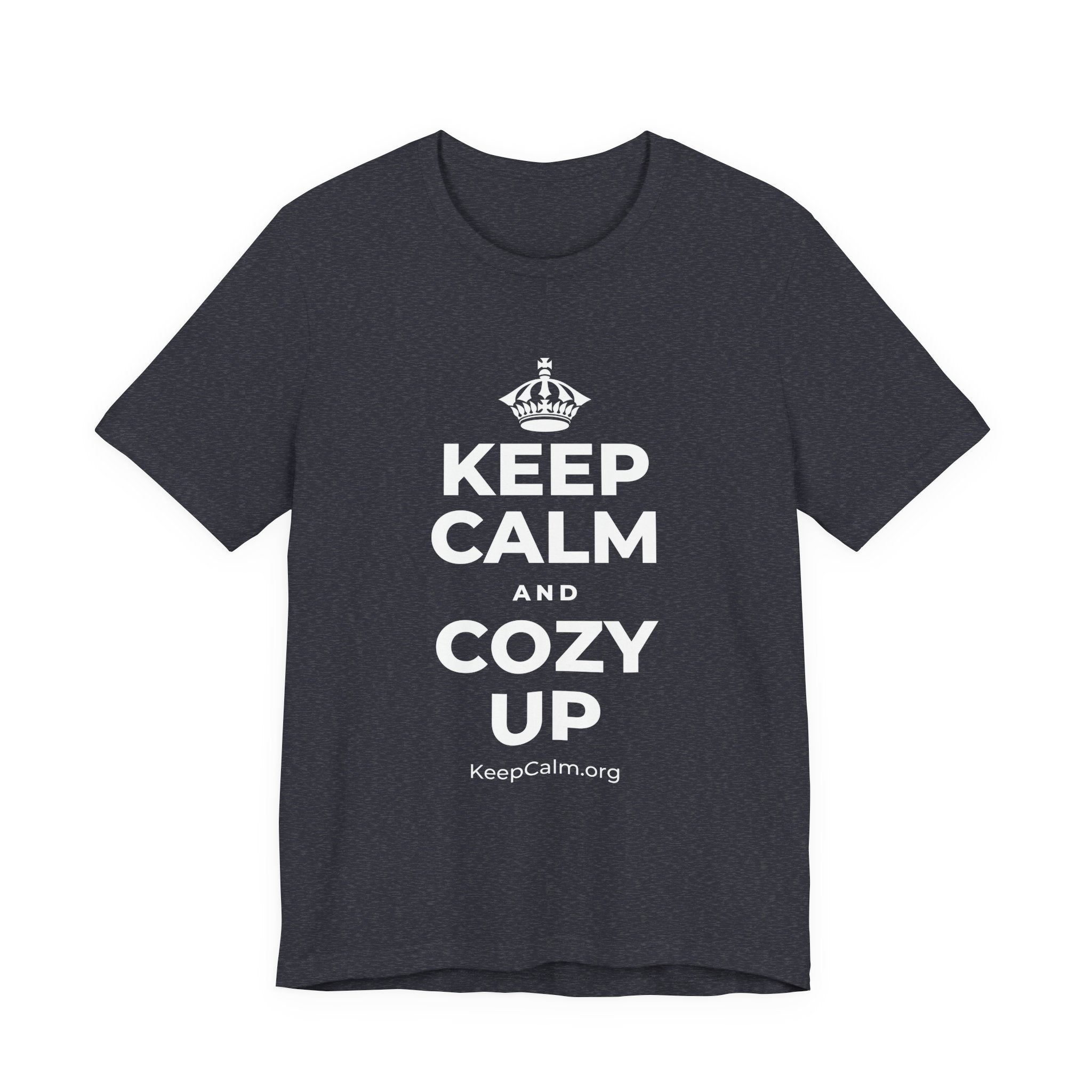 KEEP CALM AND COZY UP T-Shirt (White–Asphalt)