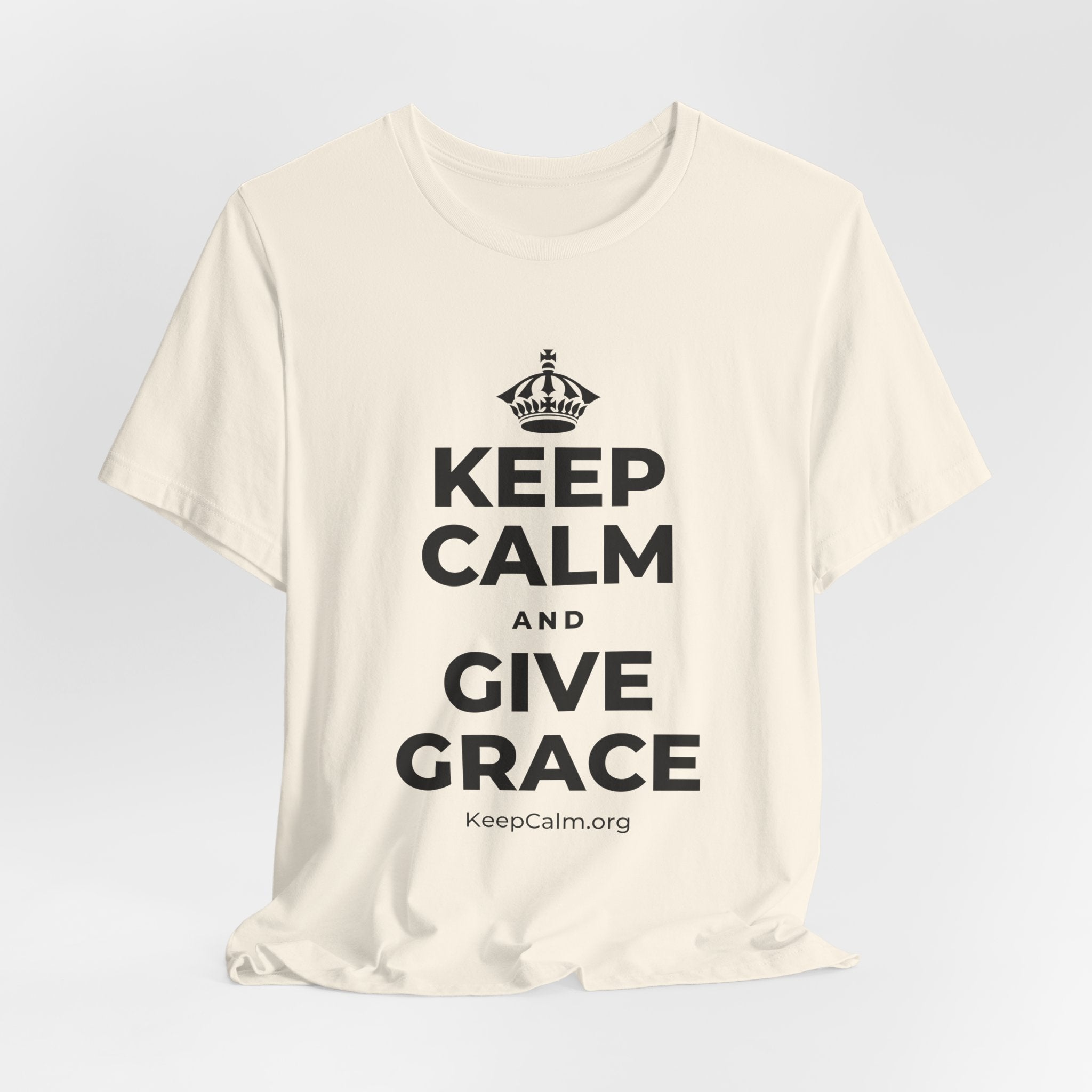 KEEP CALM AND GIVE GRACE T-Shirt (White–Asphalt)