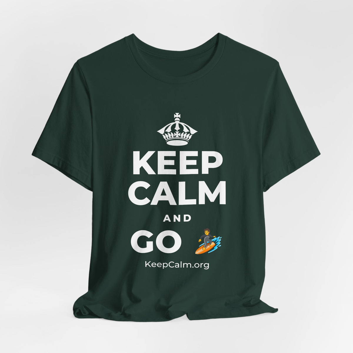 KEEP CALM AND GO 🏄 T-Shirt (White–Asphalt)