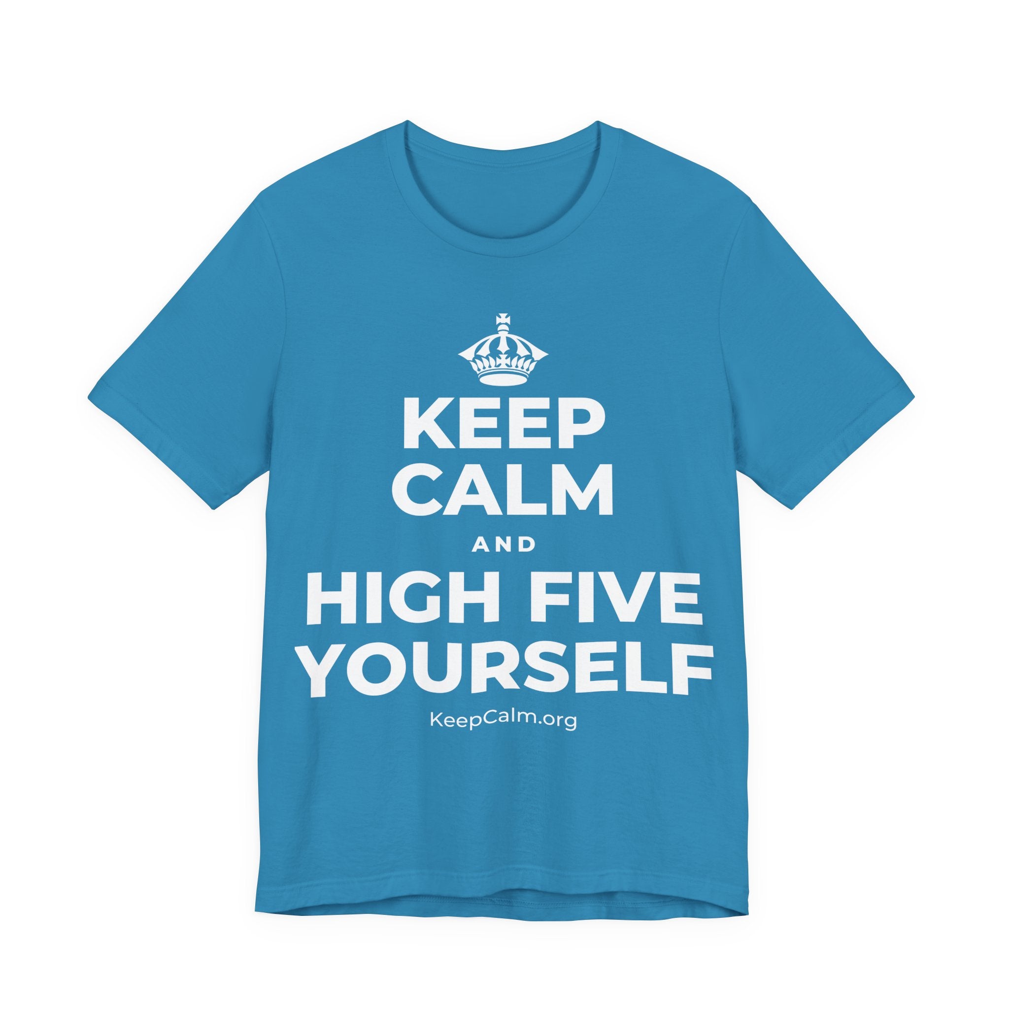 KEEP CALM AND HIGH FIVE YOURSELF T-Shirt (White–Asphalt)