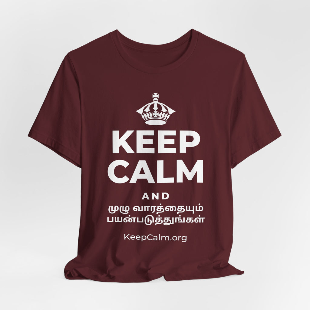 KEEP CALM AND முழு வாரத்தையும் பயன்படுத்துங்கள் T-Shirt (Baby Blue–Silver)