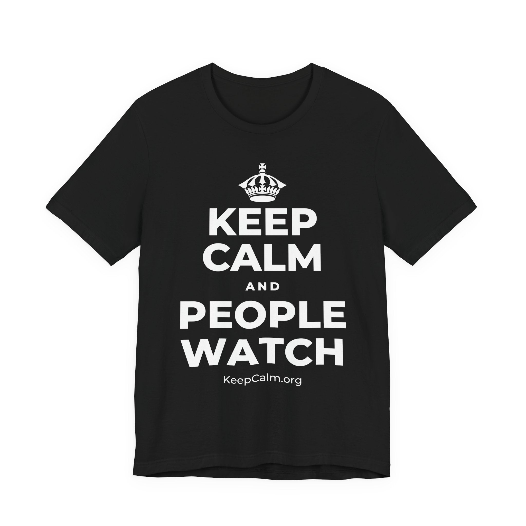 KEEP CALM AND PEOPLE WATCH T-Shirt (White–Asphalt)